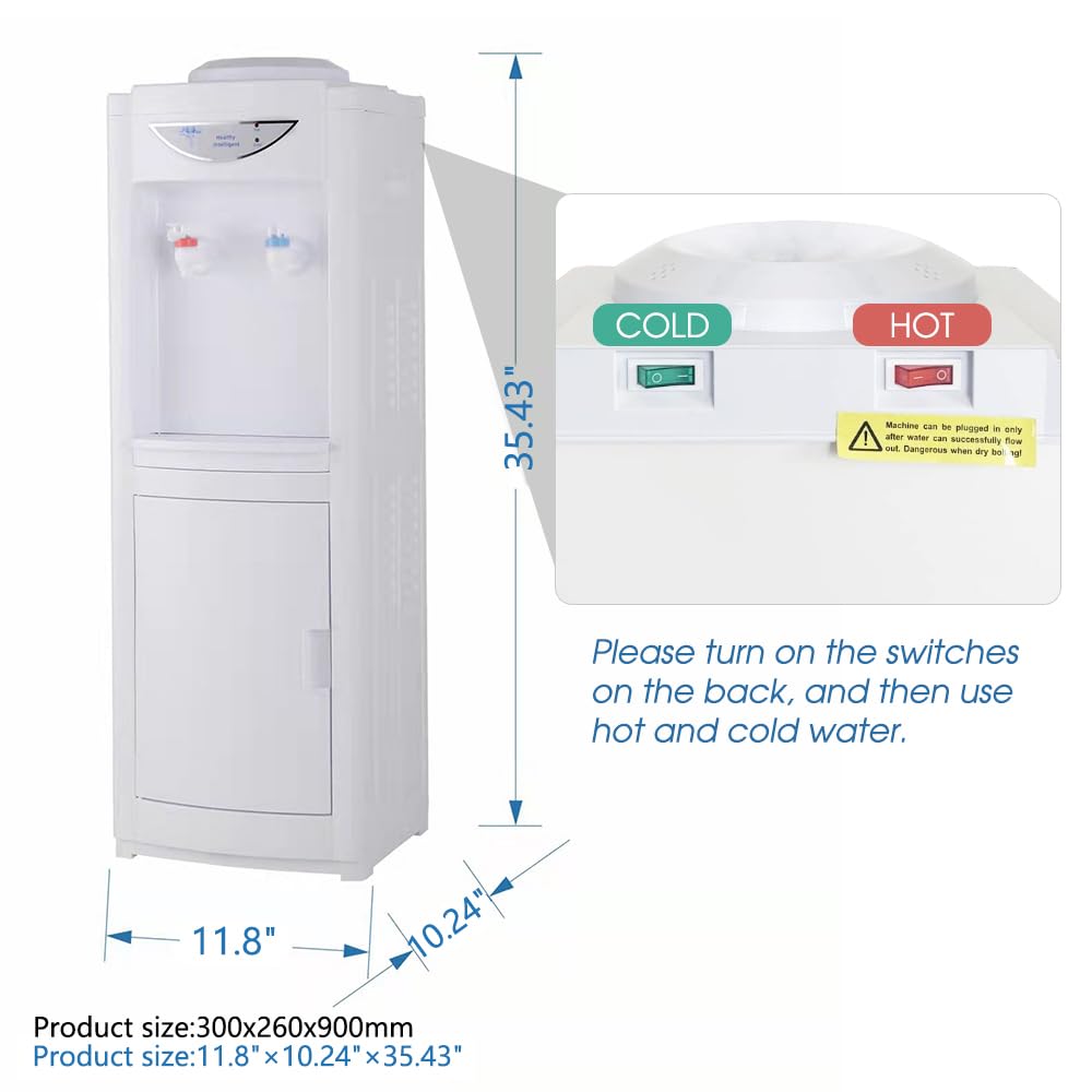 Top-Loading Water Cooler Dispenser with Child Safety Lock | Hot & Cold Standing Water Cooler for 3/5 Gallon Bottles | Ideal for Home, Office, School & Gym | White