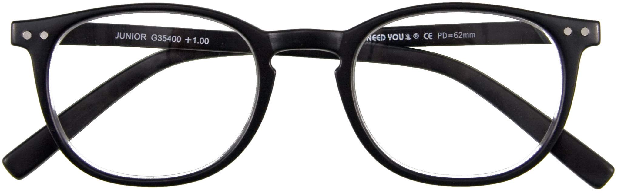 Retro Reading Glasses +1.5 Strength - Junior Slimline Readers for Women & Men - Lightweight & Stylish Black Eyewear - Perfect for Reading Books, Using Phones & Close Work