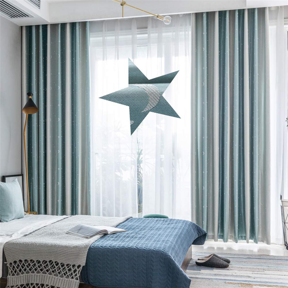 84 Inch Jacquard Star Moon Blackout Curtains - 2 Panel Set with Grommet Top for Kids Bedroom & Nursery | Darkening Window Drapes for Better Sleep & Light Control