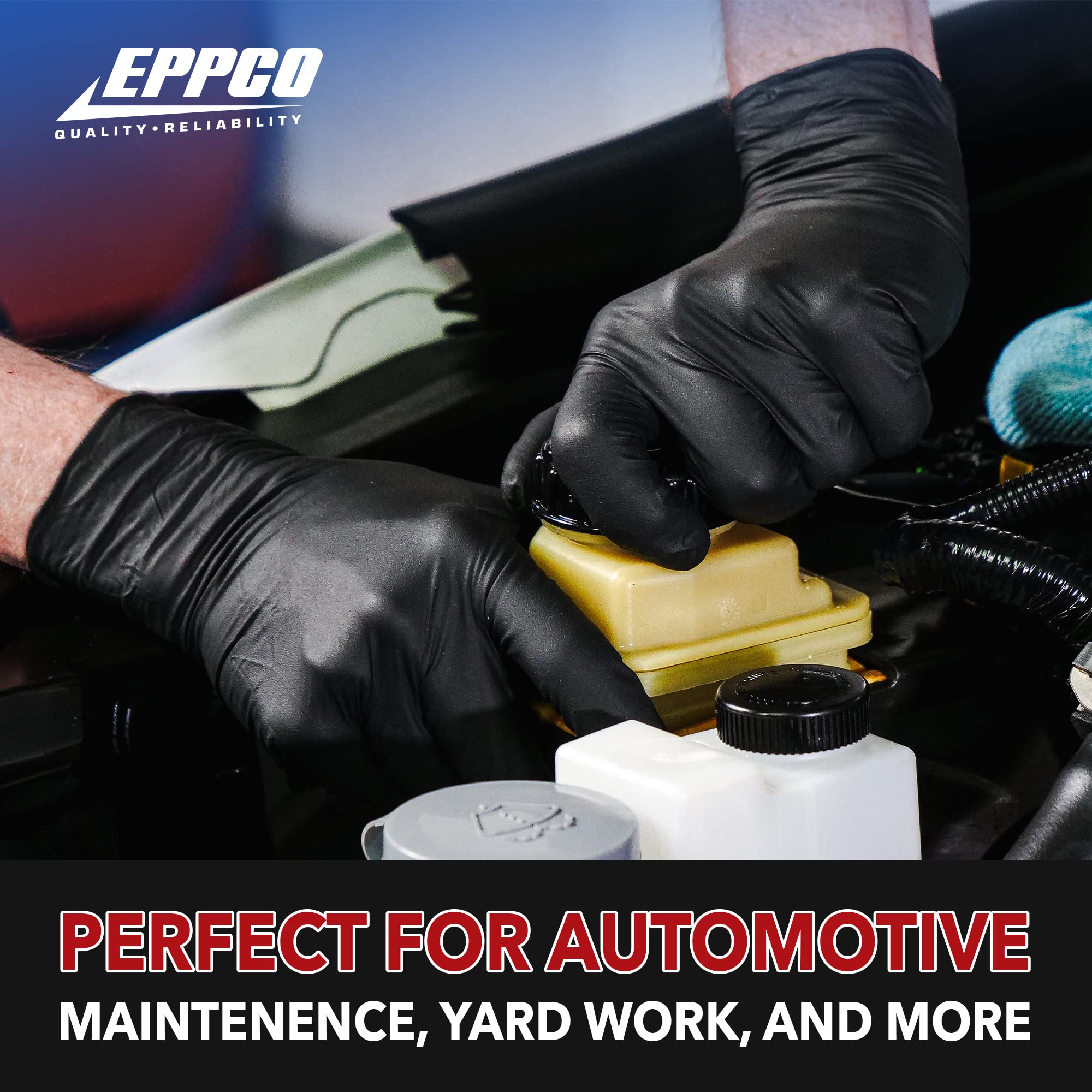 EPPCO Grease Bully 6-Mil Black Nitrile Gloves - Disposable, Powder-Free & Latex-Free with Textured Grip - Heavy Duty Work Gloves for Mechanics, Automotive Repair, Food Handling & Industrial Use