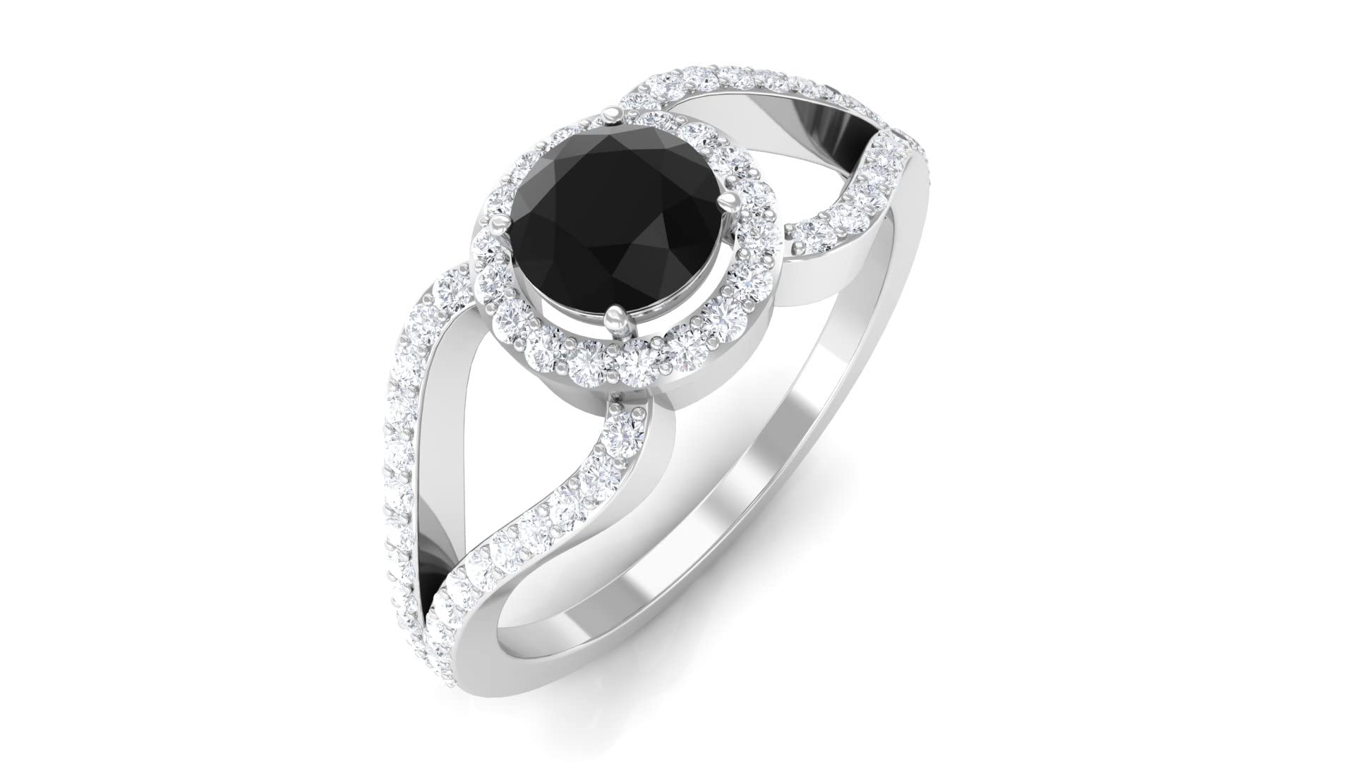 1.25 CT Black and White Diamond Engagement Ring - 14K Solid Gold Split Shank Band with Natural Black Diamond (April Birthstone) - Perfect for Anniversary, Wedding & Special Occasion Gifts
