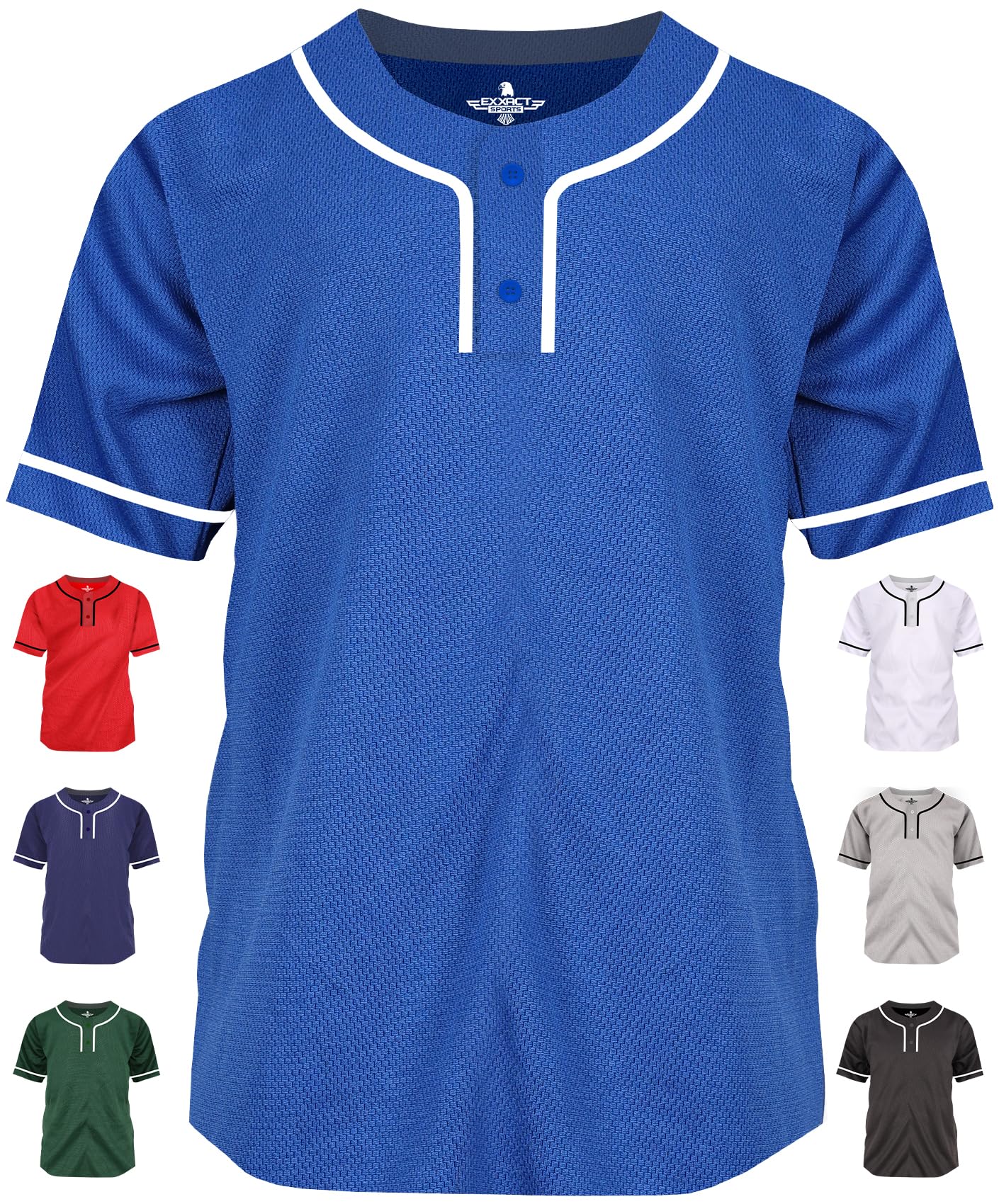 Exxact Sports Blank Baseball Jersey for Men & Women - 2-Button Plain Baseball Uniform for Softball & Baseball Players - Perfect for Team Sports, Practice, and Casual Wear