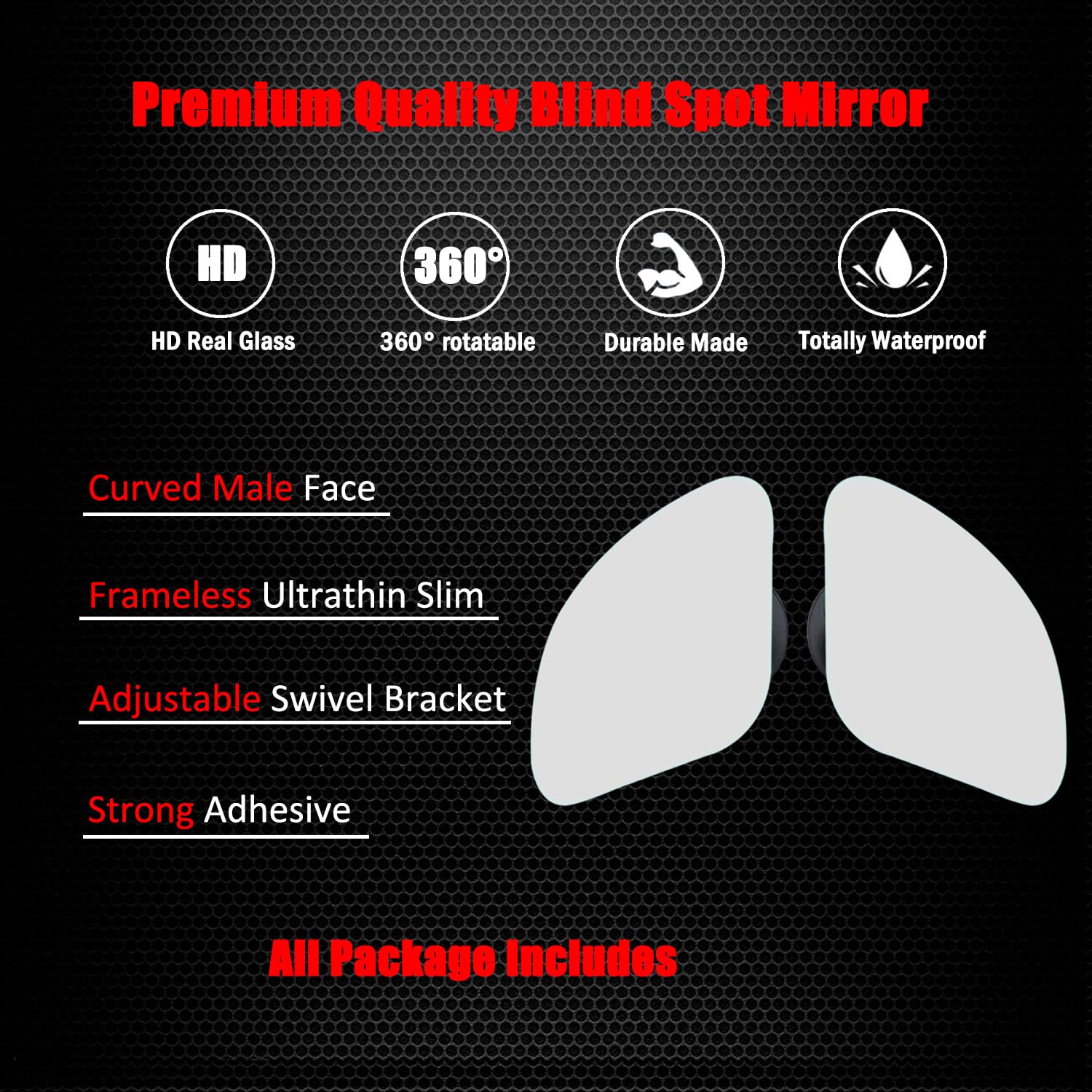 Ampper Frameless HD Glass Convex Blind Spot Mirror - Wide Angle Stick-On Rearview Mirror for Car Side (2-Pack) - Eliminate Blind Spots for Safer Lane Changes & Parking