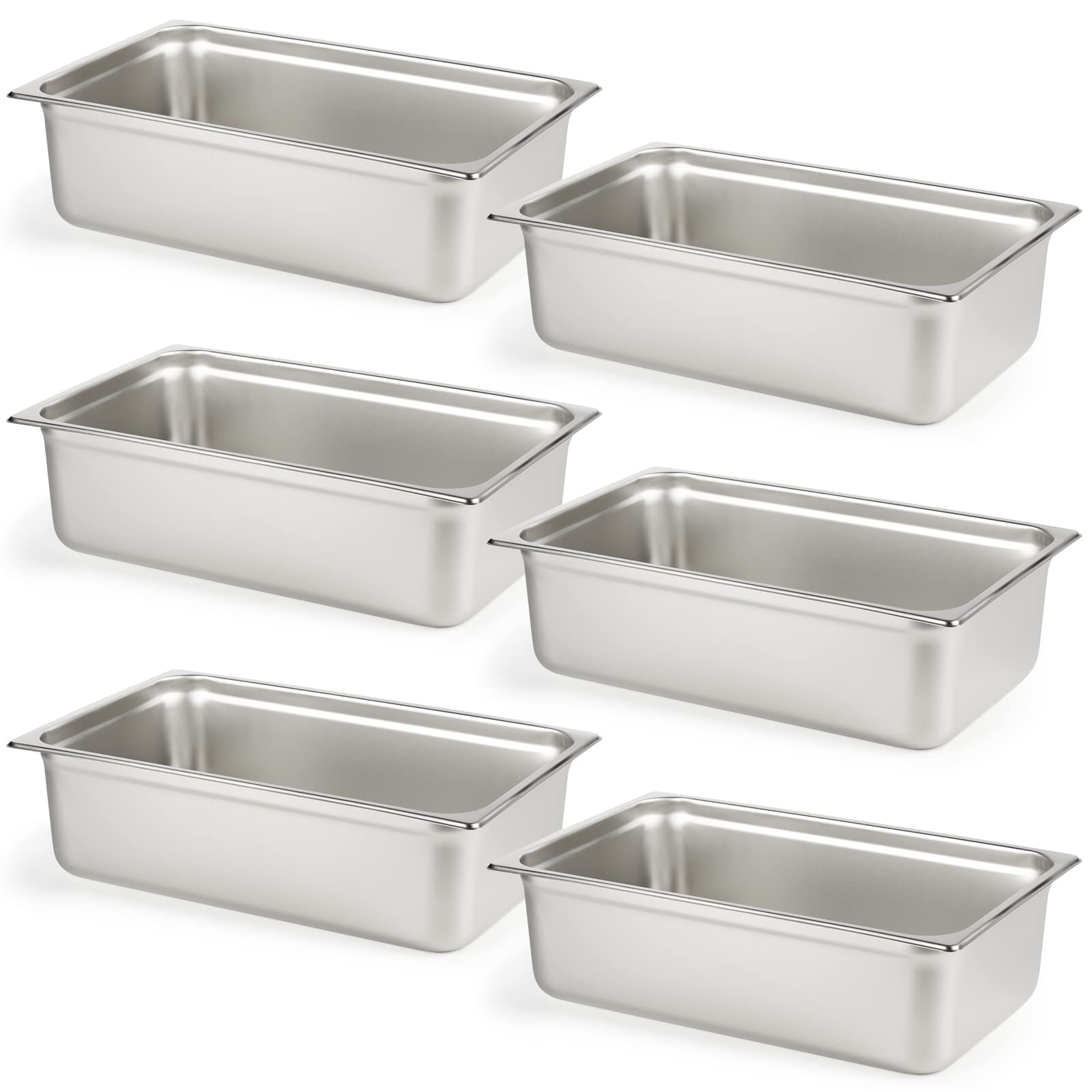 6 Pack Commercial Stainless Steel Anti-Jam Hotel Pans - 6 Inch Deep NSF 18/8 Food Storage Pans for Catering, Buffet, Steam Tables & Restaurant Use - Durable Metal Chafing Dishes for Professional Kitchens & Food Service