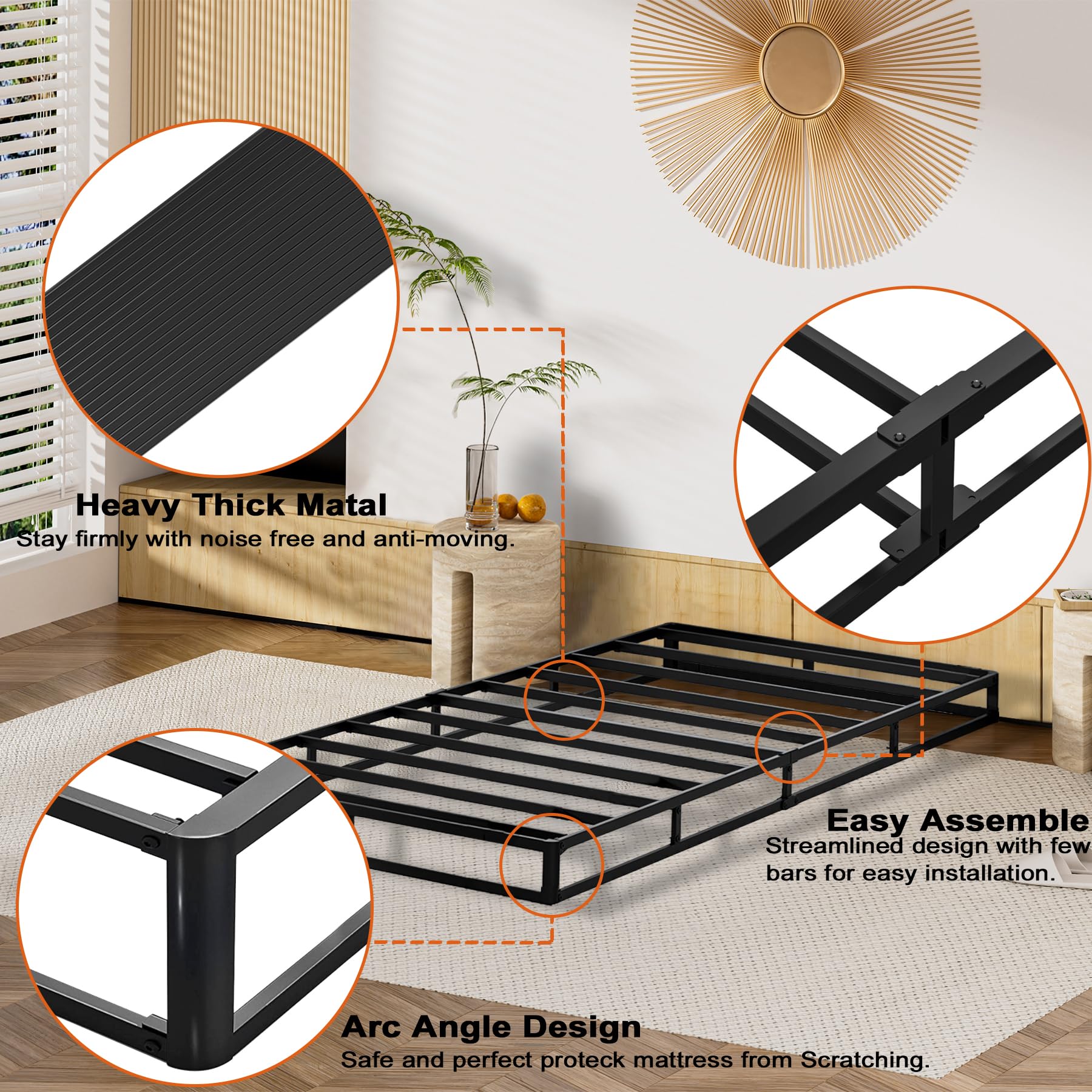 5 Inch Low Profile Twin Box Spring with Cover - Metal Bed Base for Twin Bed Frames | Extra Thick, Non-Slip & Easy Clean | Perfect for Small Spaces, Dorms & Guest Rooms