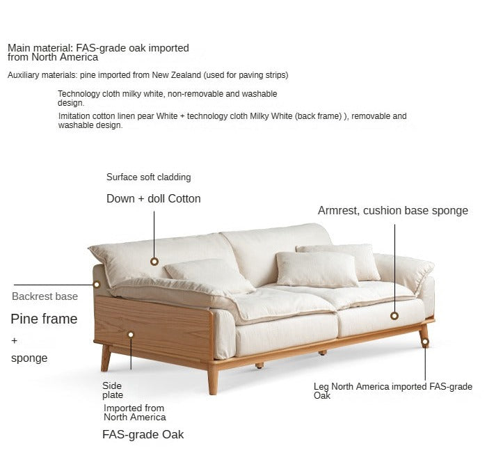 Premium Oak Solid Wood Sofa with High-Tech Fabric & Cotton Linen Finish - Modern Living Room Furniture for Home & Office Comfort