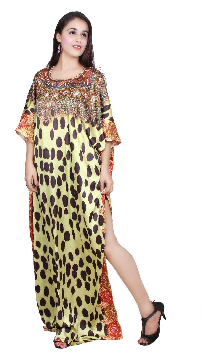 Stylish Animal Print Long Kaftan Dress - Leopard Print Maxi Dress for Women | Boho Chic Beach Cover Up, Summer Vacation Outfit, Poolside Lounge Wear