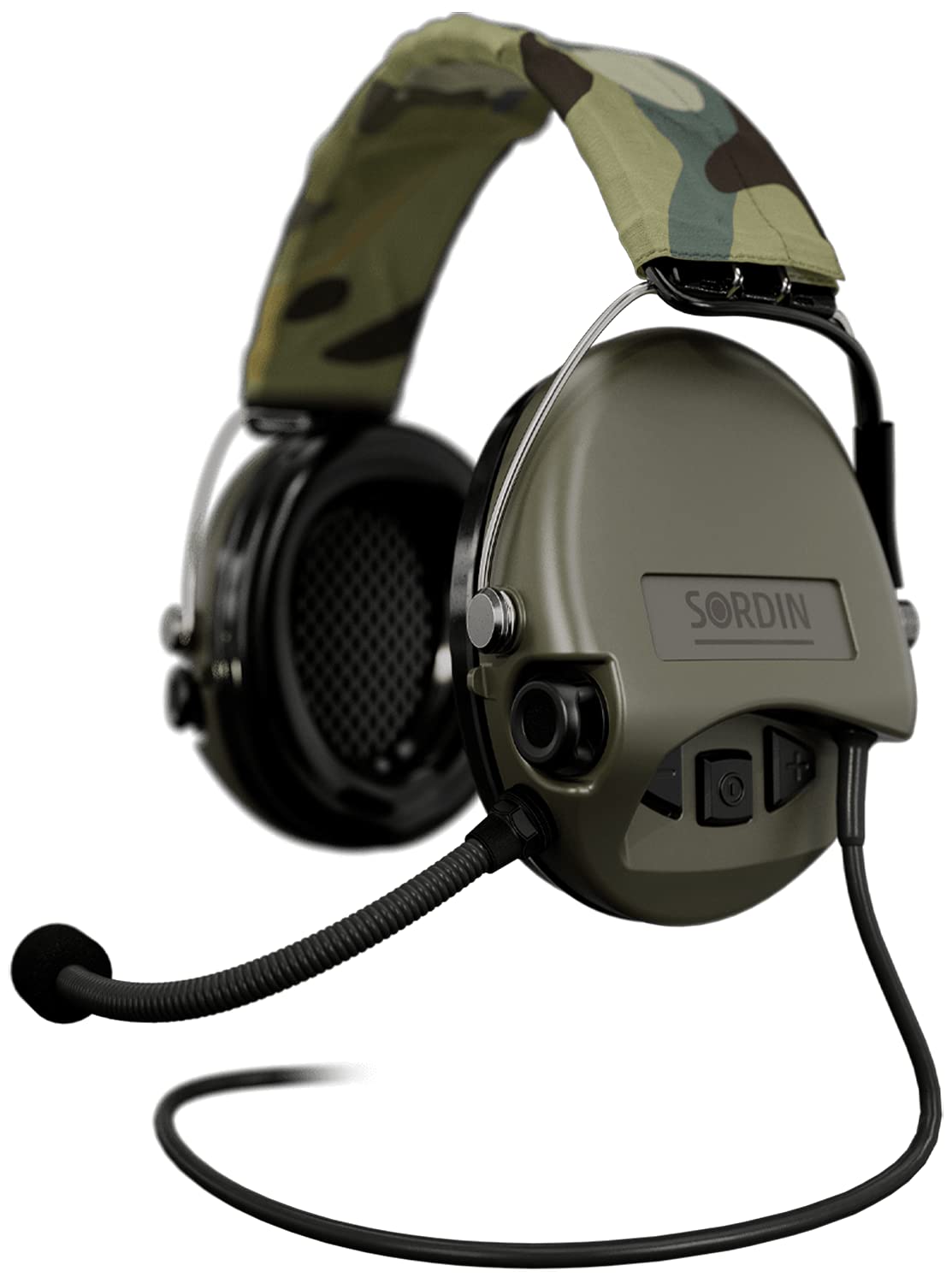 Sordin Supreme MIL CC Slim Active Ear Defenders - Tactical Hearing Protection with Leather Headband & Foam Kits - Nexus Radio Downlead - Noise Cancelling Ear Muffs for Shooting, Hunting & Construction Safety