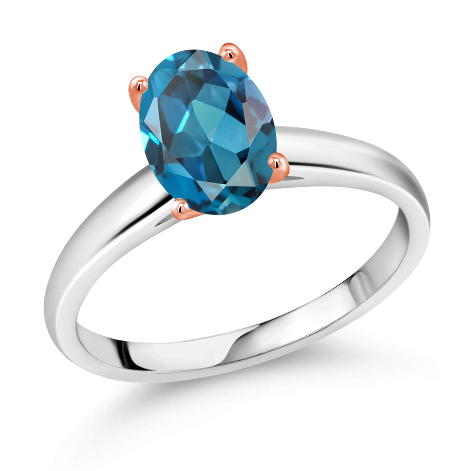 2.25 Ct London Blue Topaz Ring in 925 Sterling Silver & 10K Rose Gold - Elegant Gemstone Jewelry for Women, Perfect for Engagement, Anniversary & Special Occasions