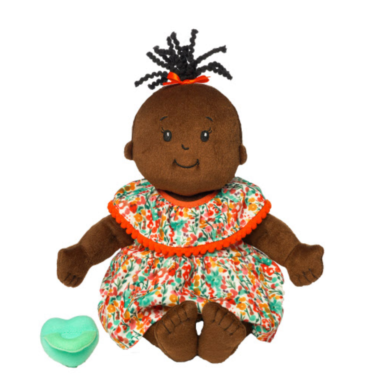 Manhattan Toy Baby Stella Brown Doll with Black Wavy Hair & Floral Dress - Perfect for Pretend Play, Role Playing & Early Childhood Development