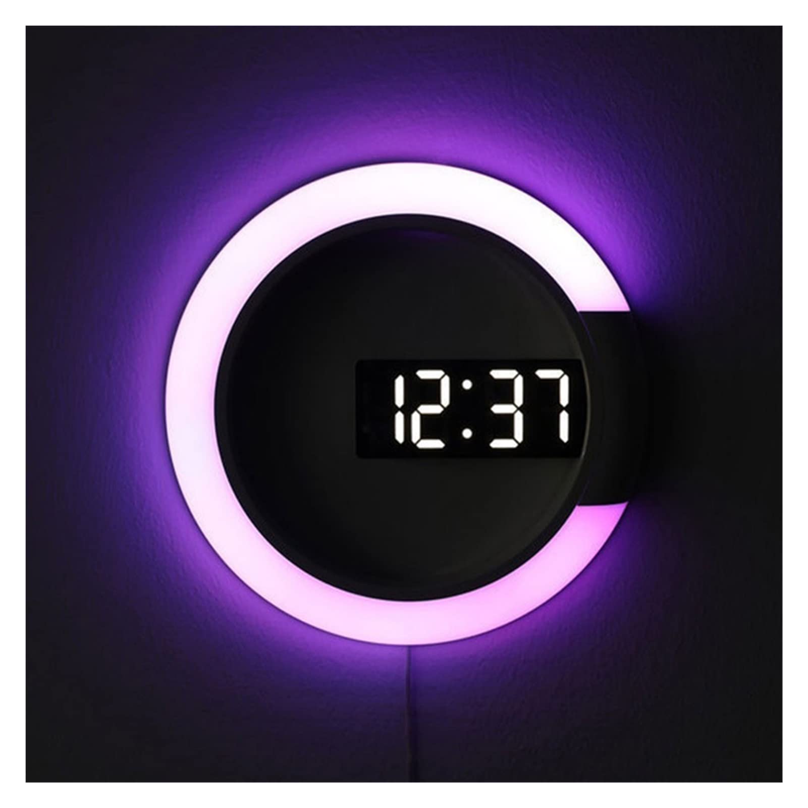 Mainaisi 3D LED Digital Wall Clock with Alarm & Temperature Display - 7 Color Changing Mirror Hollow Design for Bedroom, Living Room Decor | Night Light Function | White Modern Home Clock for Office, Kitchen, Gift
