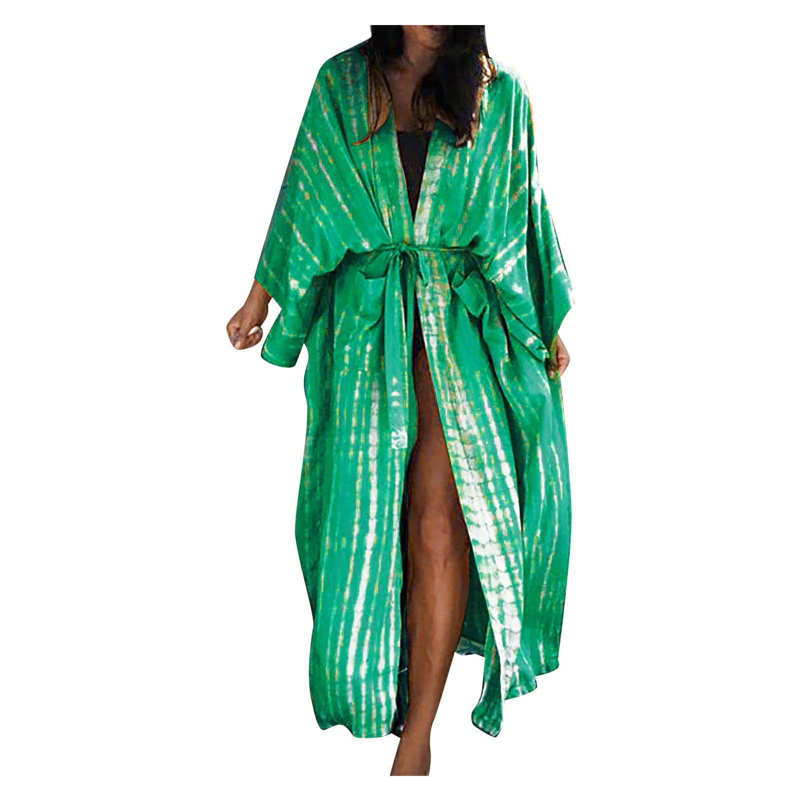 Women's Summer Boho Flowy Long Kimono Cardigan - Floral Chiffon Open Front Beach Cover Up - Lightweight Casual Robe for Swimwear, Poolside, Vacation & Lounge Wear