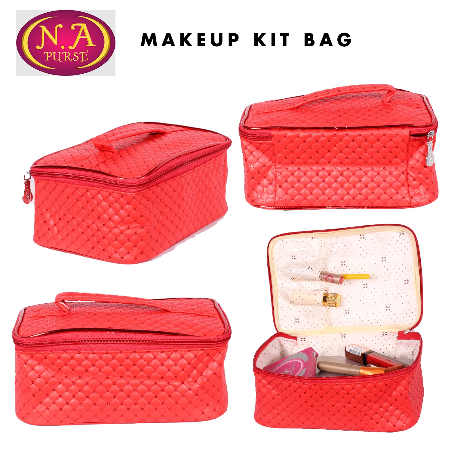 Stylish Red Makeup Bag & Cosmetic Pouch - N A PURSE Sitara RED 01 | Travel Organizer for Cosmetics, Toiletries & Jewelry | Perfect for Daily Use, Travel & Gift Giving