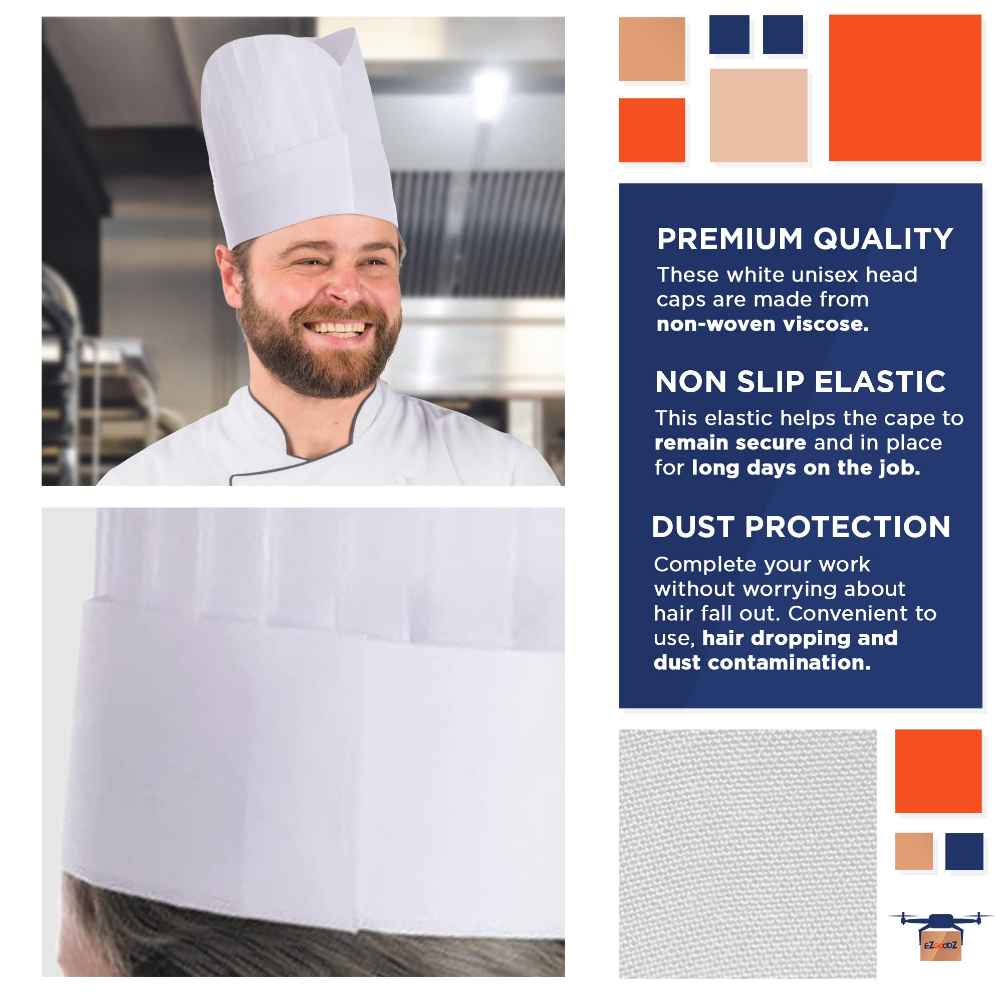 EZGOODZ Bulk White Chef Hats - Pack of 50 Disposable 12
