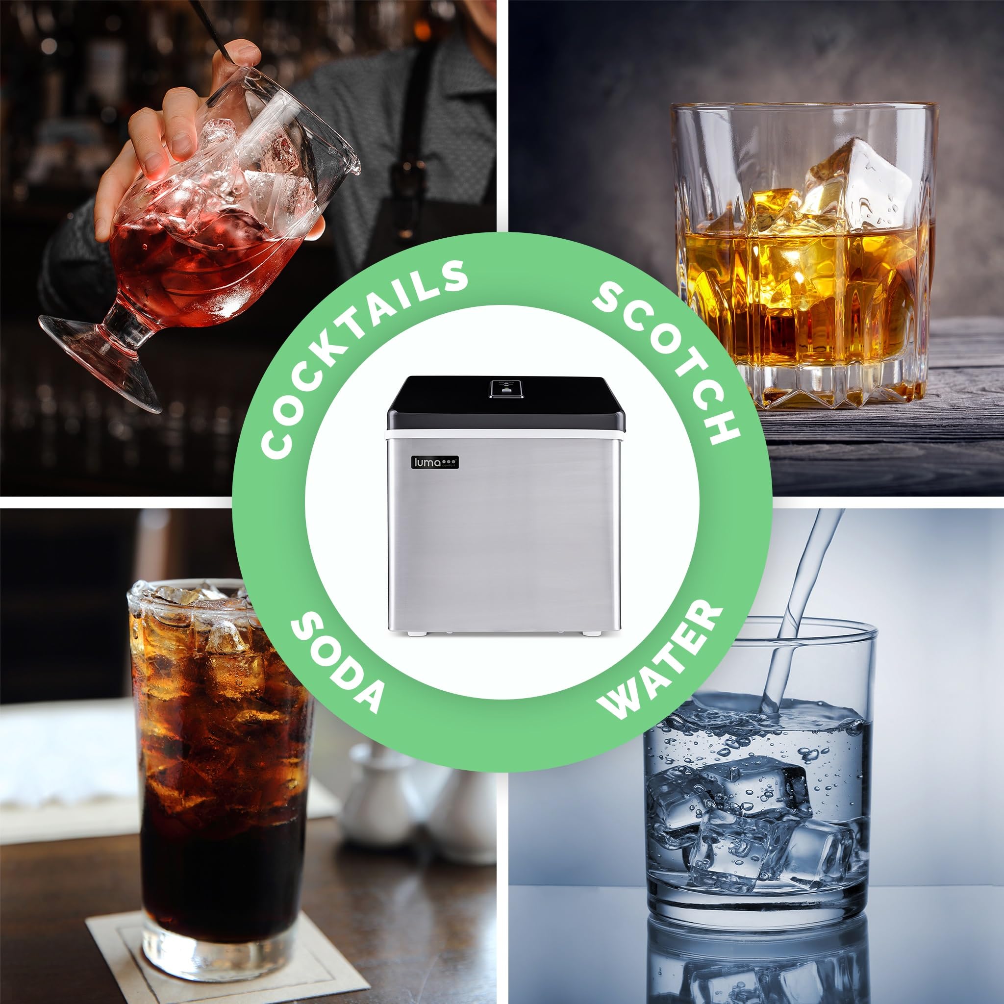 Premium Clear Ice Cube Maker Machine - Fast 15-Minute First Batch, 40 lbs Daily Output | Stainless Steel Countertop Portable Design (IM200SS) | Perfect for Home Bars, Cocktails, and Commercial Use