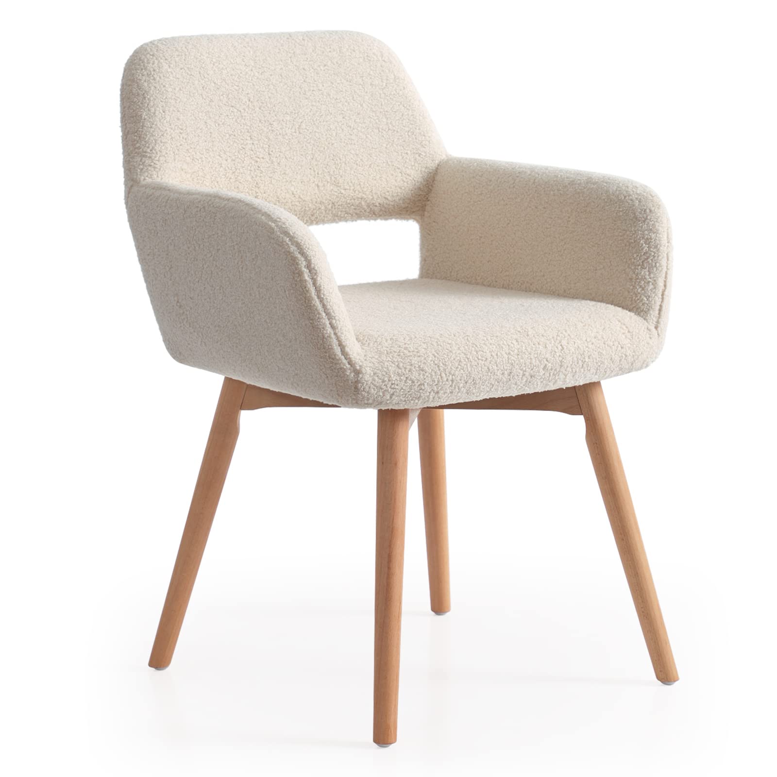 Mid-Century Modern Accent Arm Chair - Upholstered Fabric Club Chair with Solid Wood Legs for Living Room, Dining Room & Guest Seating (Beige, 1-Pack) - Perfect for Home Decor, Lounge Areas & Small Spaces