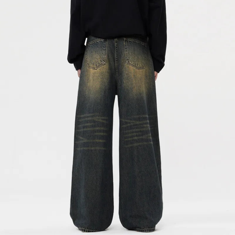 **Distressed Washed Denim Jeans for Men - Loose Straight Leg Baggy Pants | American Fashion Summer Trousers | Casual Wear, Street Style & Everyday Comfort**