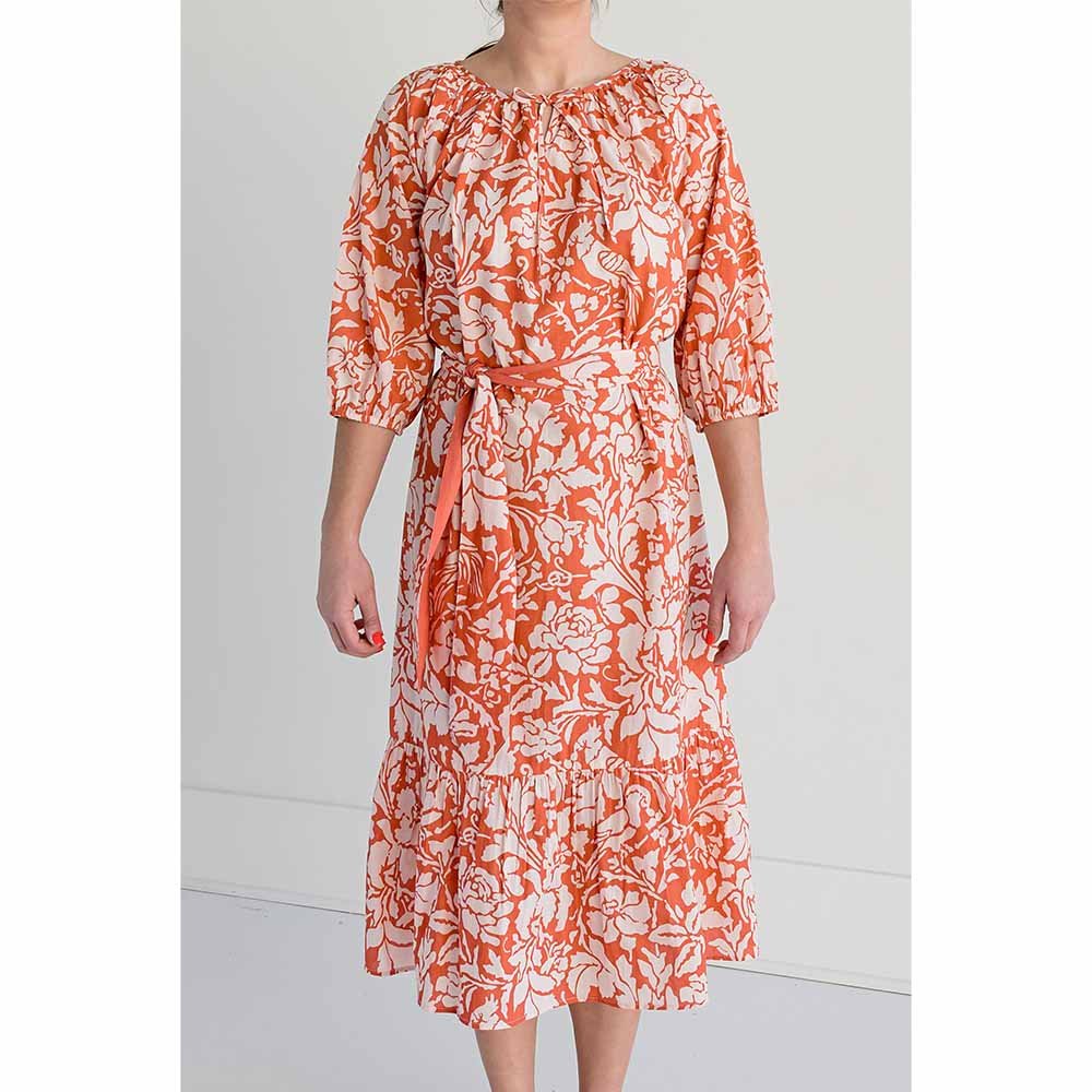 Mango Parrot Print Ruffle Midi Dress for Women - Tropical Floral Summer Dress for Beach Vacation, Party & Casual Wear