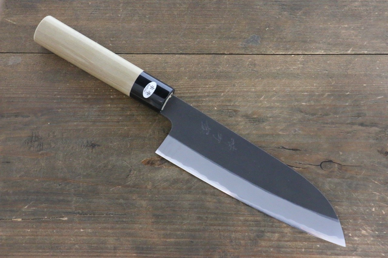 Premium Mutsumi Hinoura White Steel Kurouchi Santoku Knife 165mm - Japanese Chef Knife for Slicing, Dicing & Chopping - Perfect for Home Cooks & Professional Kitchens