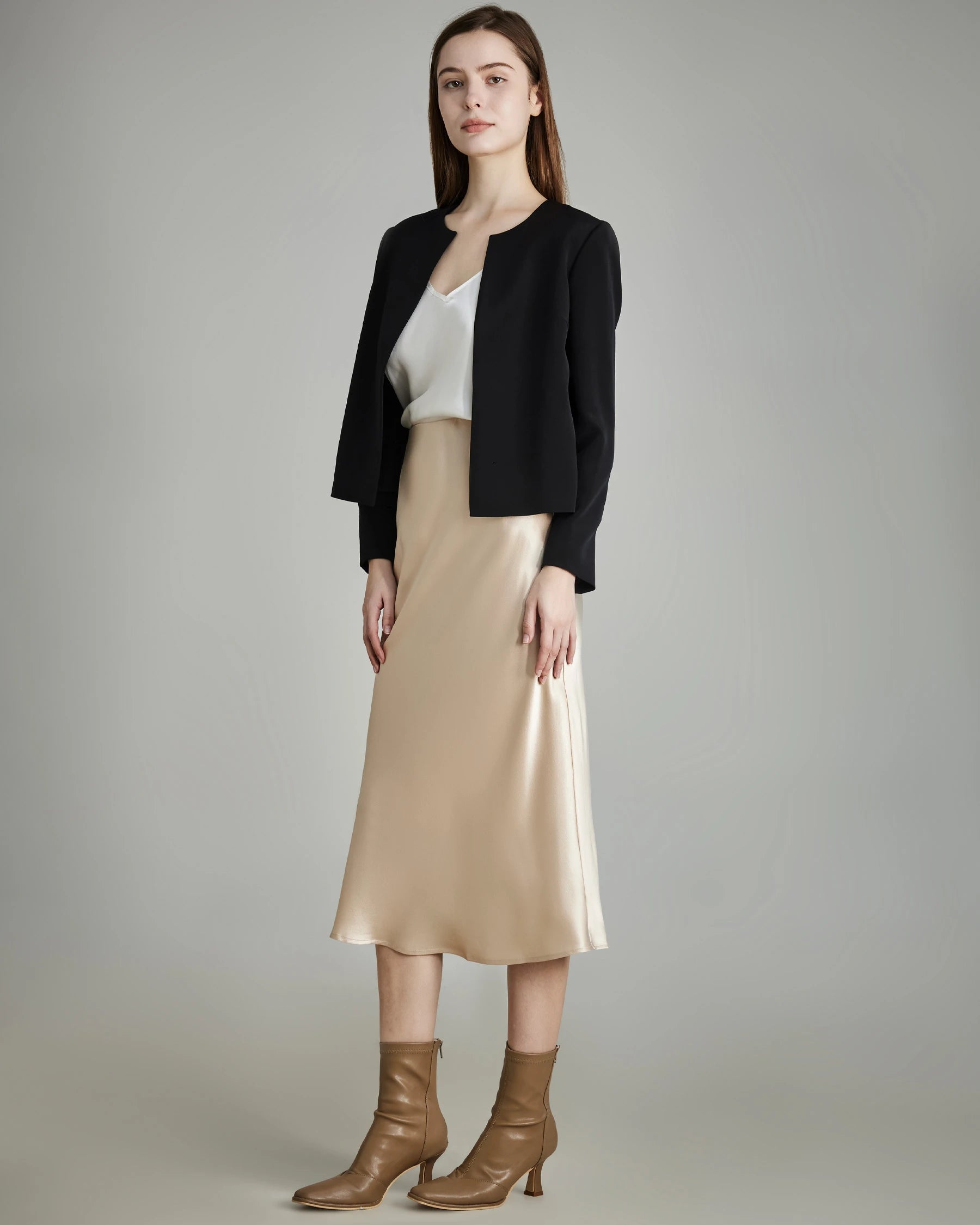 40 Momme Open Front Silk Blazer for Women - Luxurious Lightweight Silk Jacket for Office Wear & Evening Outfits - Elegant Business Casual Blazer for Work & Special Occasions