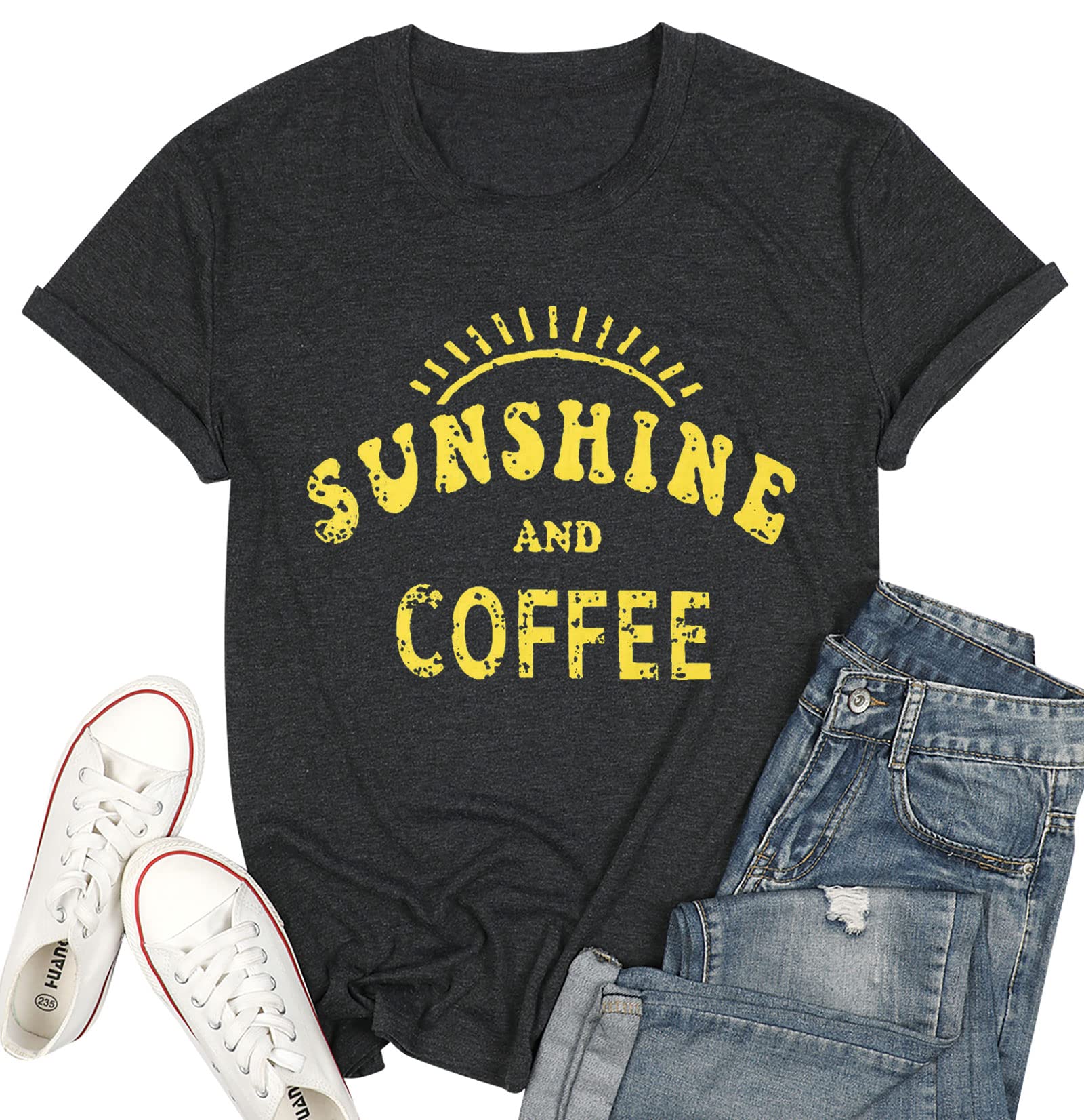 Funny Coffee Graphic Tee Shirts for Women - Summer Letter Print Tops | Casual Wear, Weekend Outfits & Gift Ideas