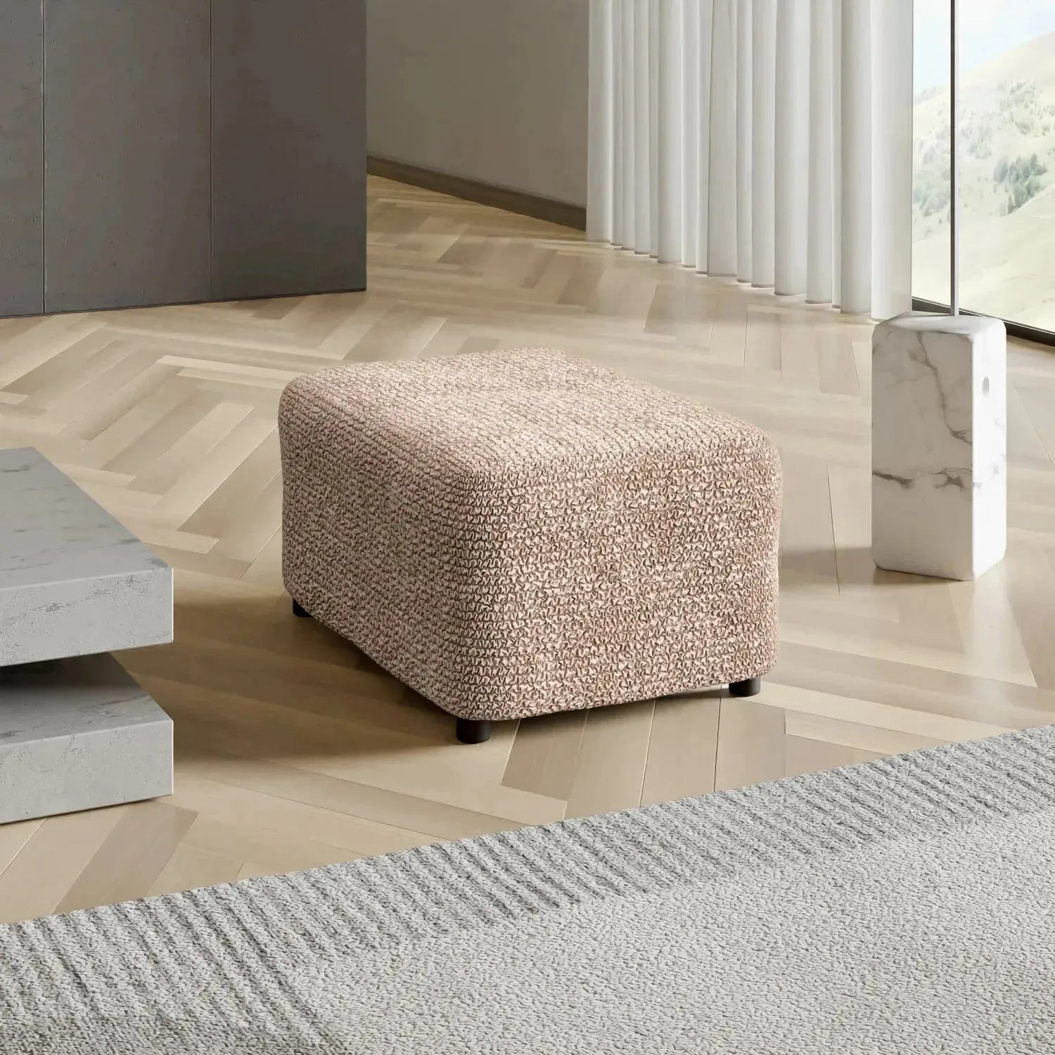 Microfiber Ottoman Slipcover Medium Size - Stretchable Furniture Cover for Living Room, Bedroom & Office - Easy to Clean & Durable Home Decor