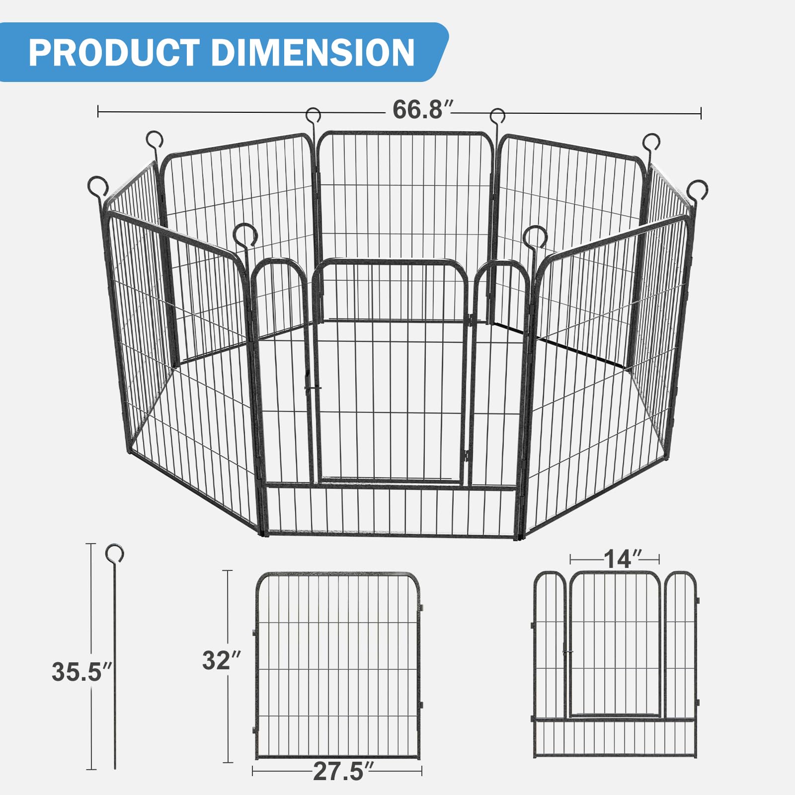 Heavy Duty 8-Panel Dog Playpen with Door - 32