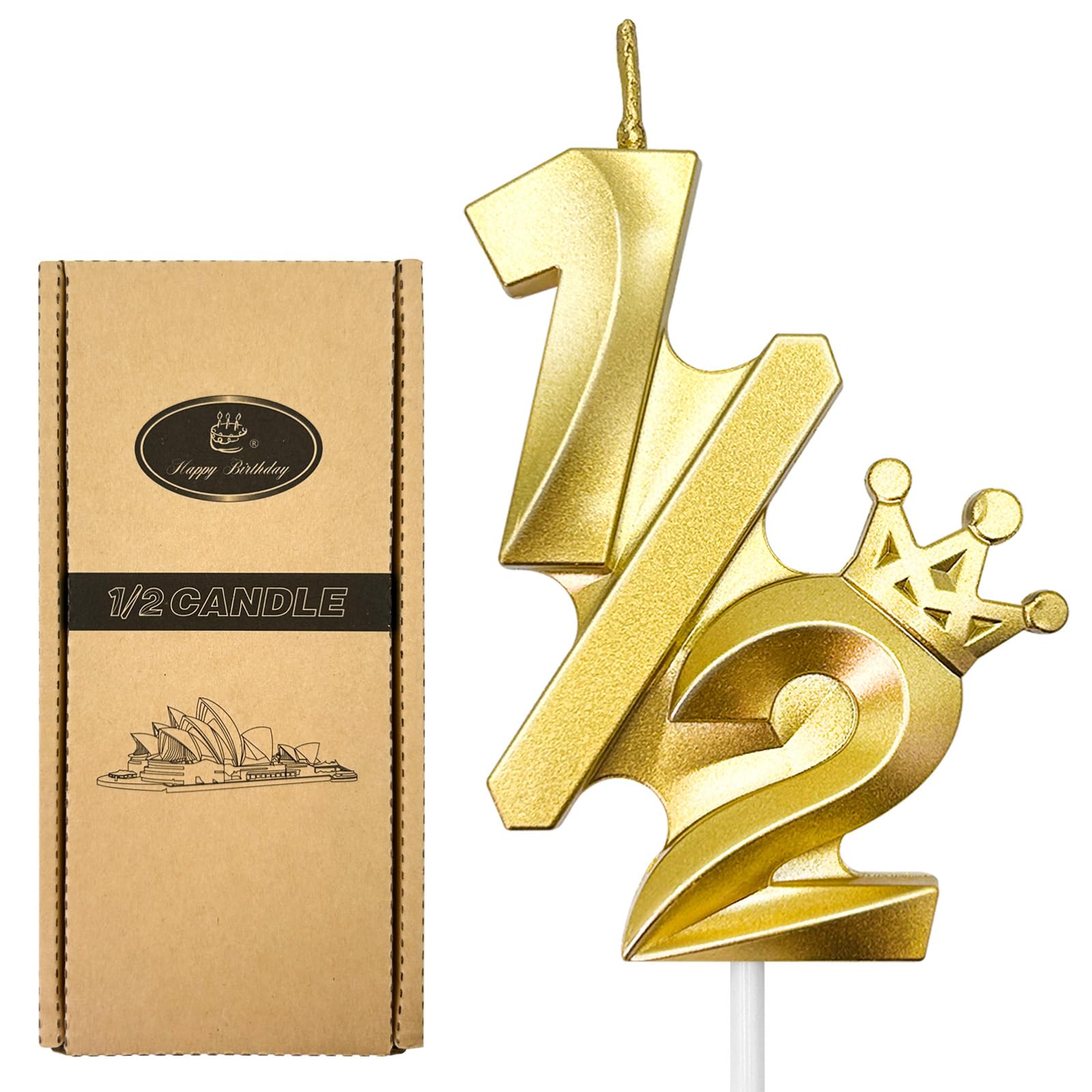 Gold Number 1/2 Birthday Candles - Crown Cake Topper for 6-Month Babies & Anniversaries | Party Decor