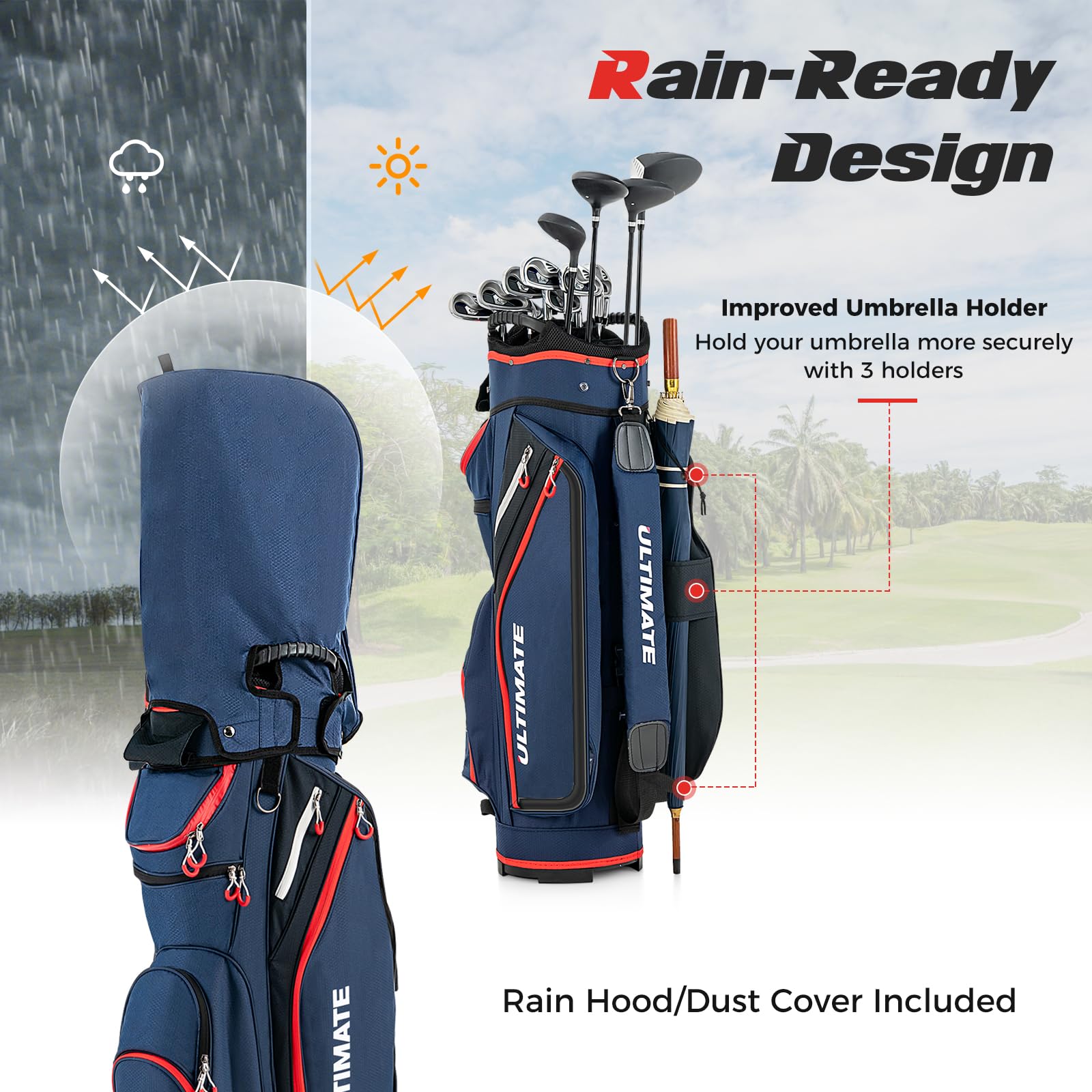 **Goplus 14-Way Divider Golf Cart Bag – Lightweight & Portable Golf Club Organizer with 8 Zippered Pockets, Cooler Bag, Rain Hood & Shoulder Strap – Ideal for Men & Women Golfers – Perfect for Tournaments, Driving Range & Weekend Golf Outings**