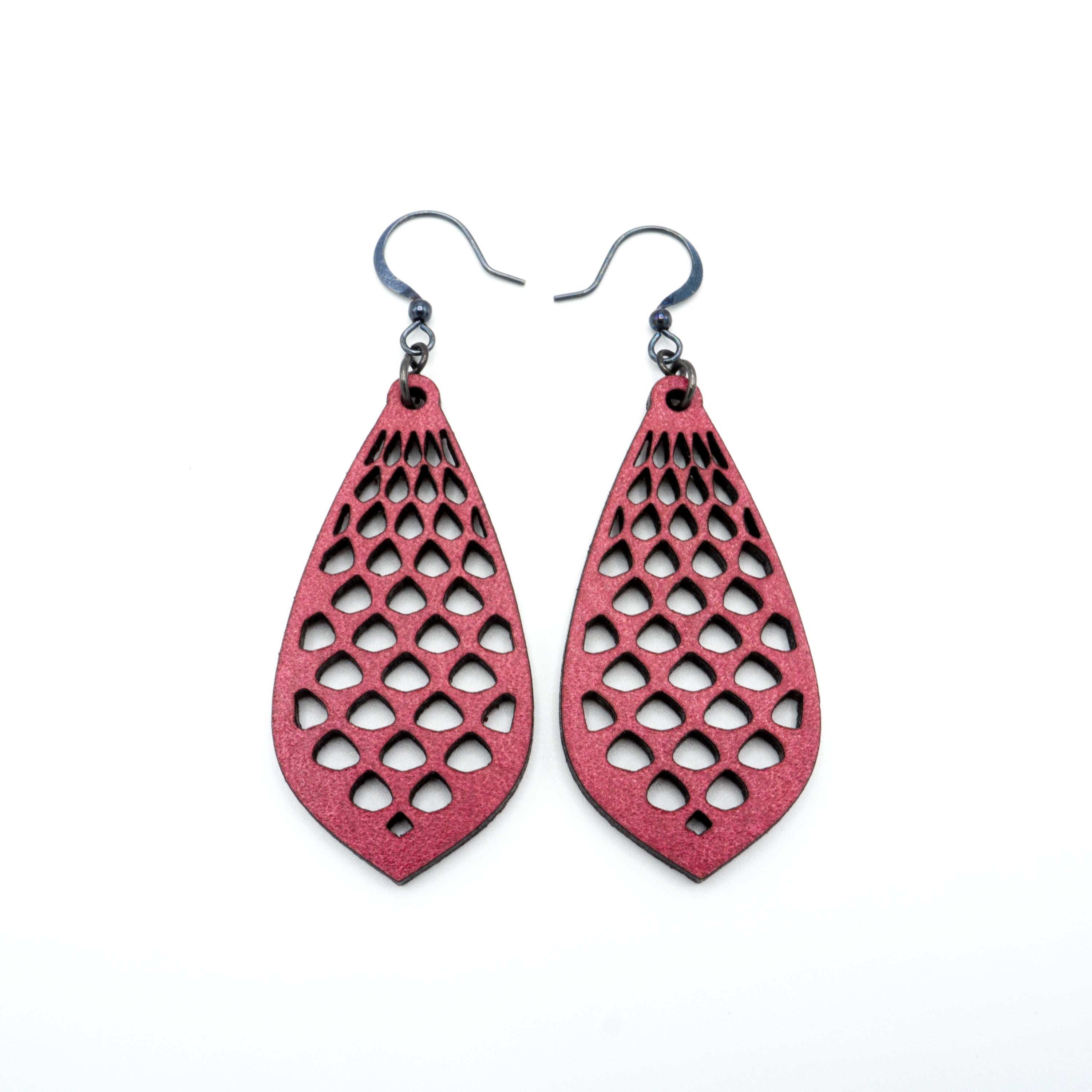 Gem Point 01 [M] - Genuine Leather Earrings for Women | Red Handmade Dangle Earrings | Boho Chic Jewelry for Casual Wear & Special Occasions