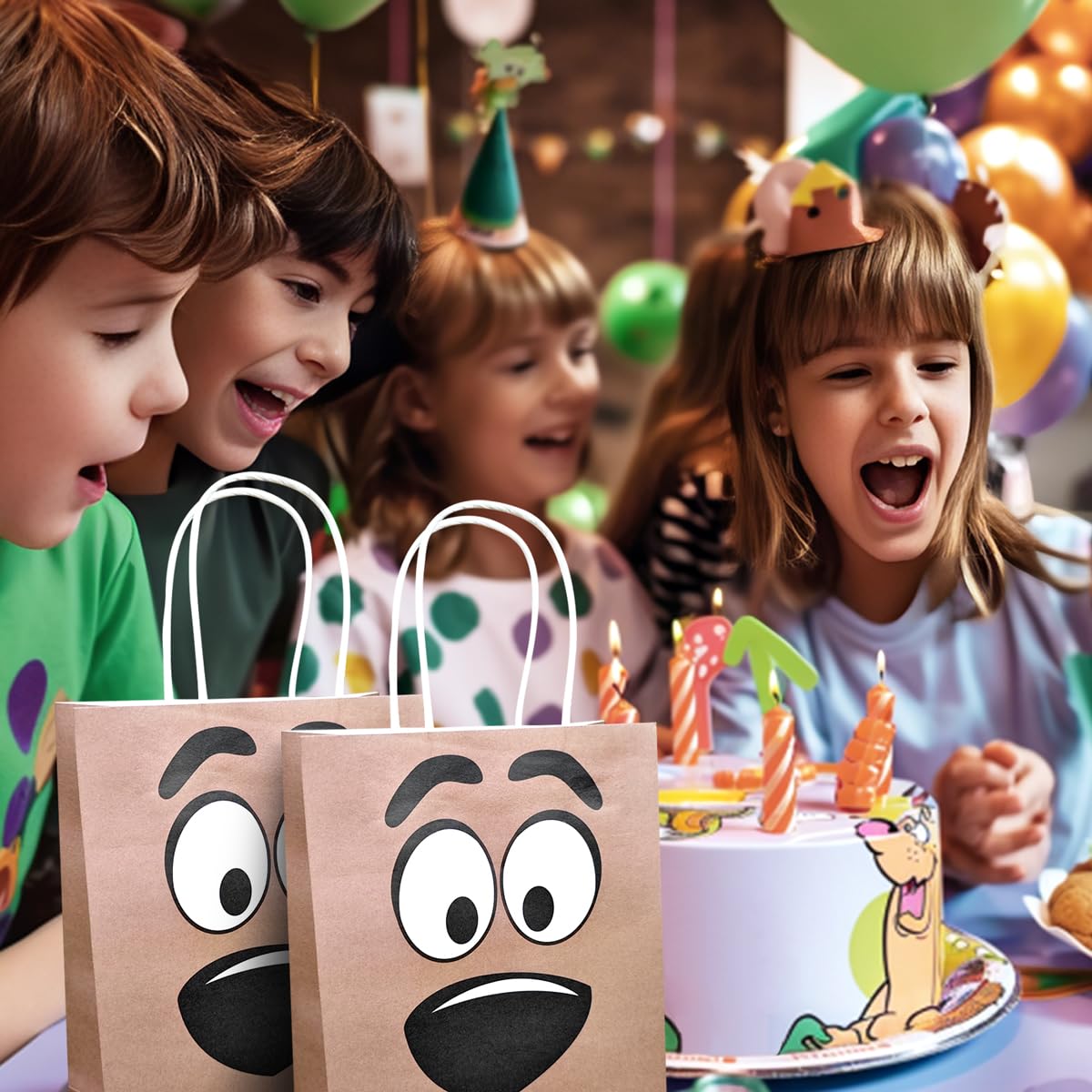 12 Pack Cute Cartoon Themed Dog Party Favor Bags with Handles - Brown Birthday Goodie Bags for Kids, Boys & Girls | Perfect for Dog-Themed Birthday Parties, Puppy Baby Showers & Pet Celebration Events