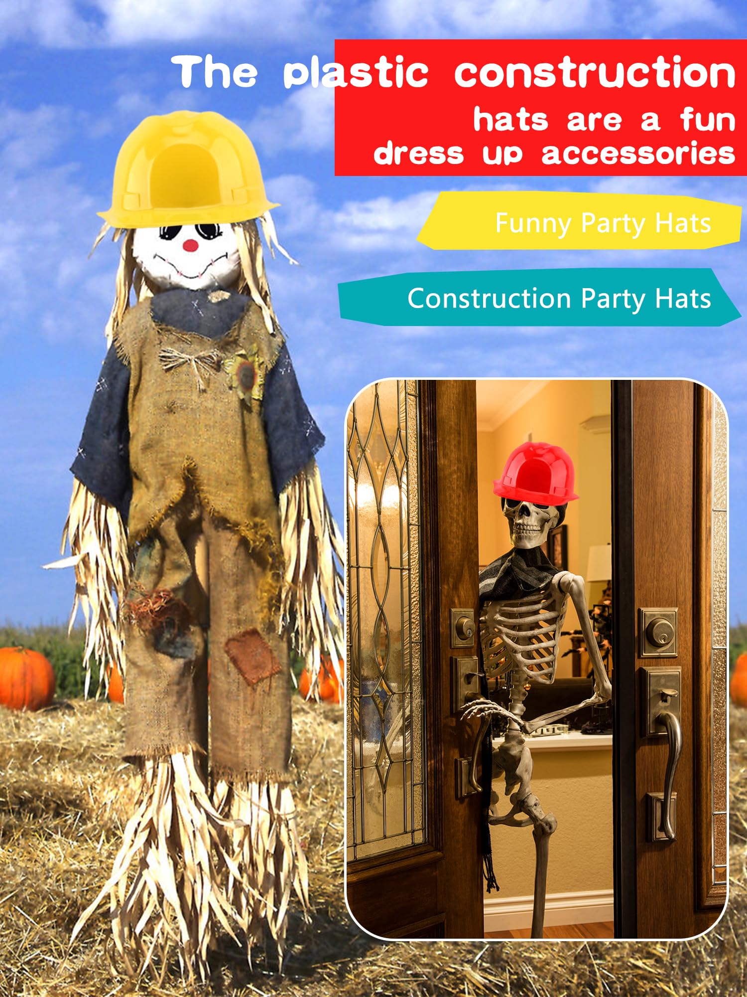 48 Pcs Kids Construction Party Hats - Plastic Construction Worker Hard Hats for Boys & Girls - Halloween, Birthday Party, Role Play & Cosplay Costume Accessories