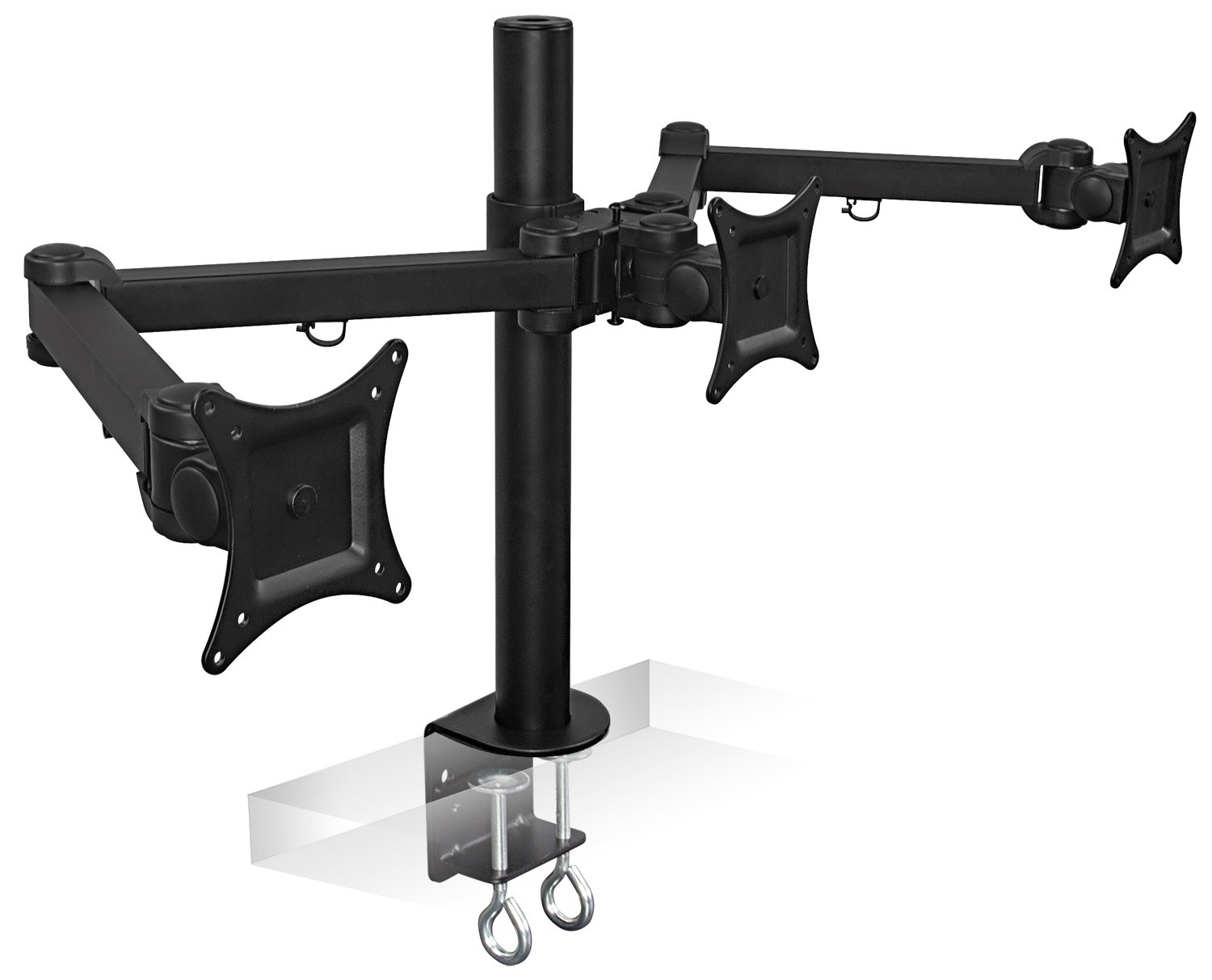 Mount-It! Triple Monitor Mount Stand - Heavy Duty Full Motion 3 Monitor Desk Mount for 19-24 Inch Screens | VESA 75x75/100x100 Compatible | C-Clamp & Grommet Base | Adjustable Arms | Perfect for Gaming, Office & Home Workstations