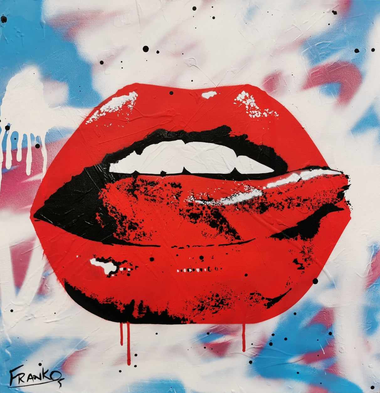 60cm x 60cm Lips Pop Art Canvas Painting - Modern Abstract Wall Decor for Living Room, Bedroom & Office - Unique Gift for Art Lovers