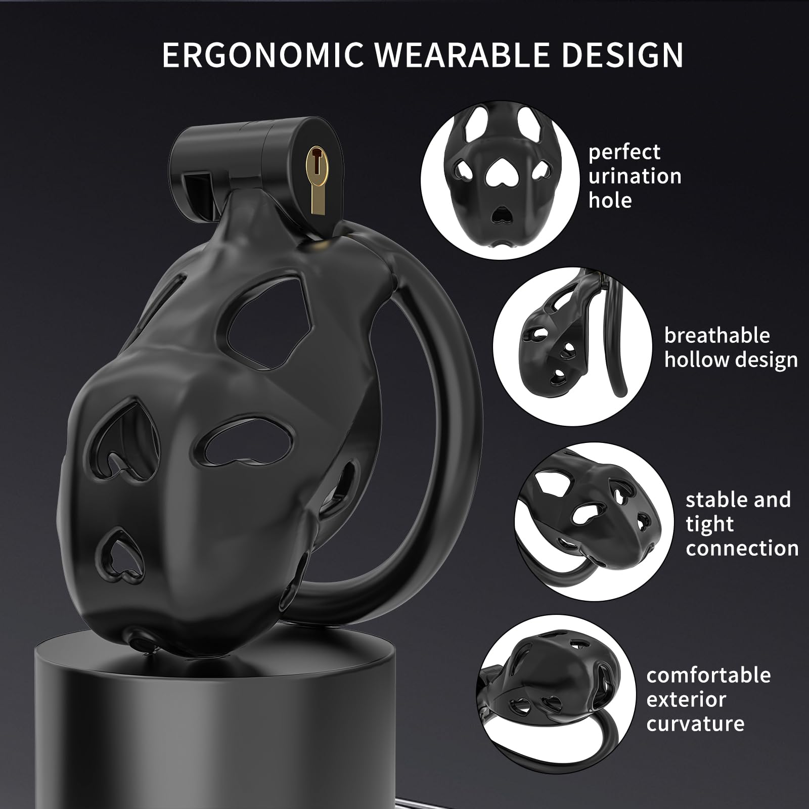 FYJENNICC Love 1.0 Chastity Cage - Lightweight Resin Male Chastity Device with Invisible Lock, 4 Adjustable Rings for Comfort - Beginner-Friendly Bondage Gear for Men - Adult Sex Toy (Black, Nano) - Perfect for BDSM, Couples Play & Long-Term Wear