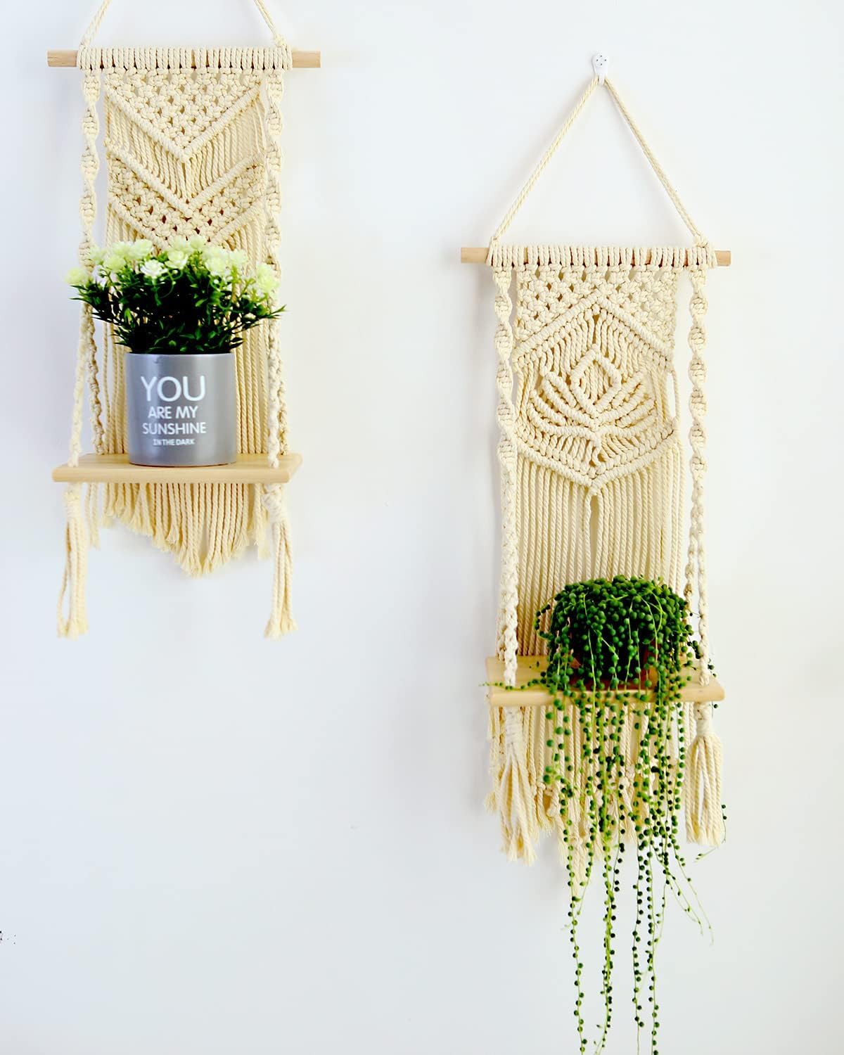 Jontell Macrame Wall Hanging Shelf - Handmade Boho Floating Shelf for Plants & Decor | Decorative Storage Solution for Living Room, Bedroom, Bathroom | Perfect for Organizing Essentials & Displaying Home Decor