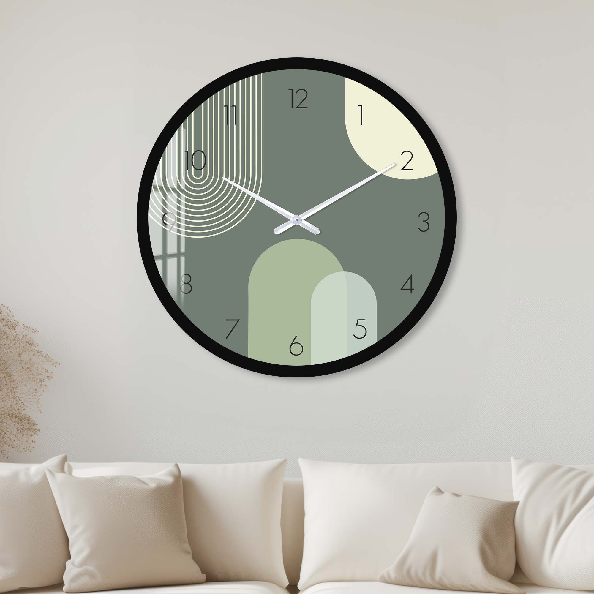 Puffy Khaki Glass Wall Clock - Modern Large Silent Non-Ticking Decorative Clock for Living Room, Bedroom, Office | Home & Office Decor