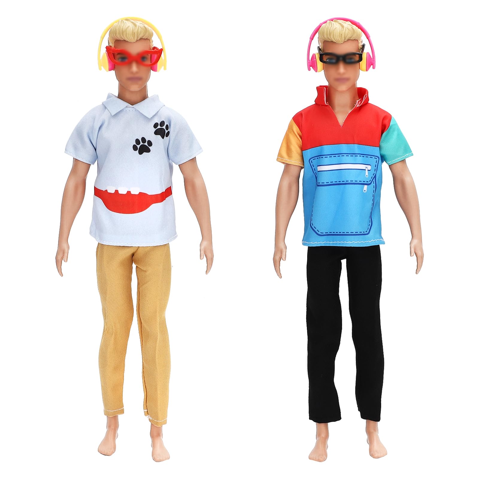 SOTOGO 18-Piece Doll Clothes & Accessories Set for 12-Inch Boy Dolls - 5 Outfits, Beach Shorts, 2 Pairs Shoes, Headset & Sunglasses - Perfect for Dress-Up, Role Play & Collectible Display