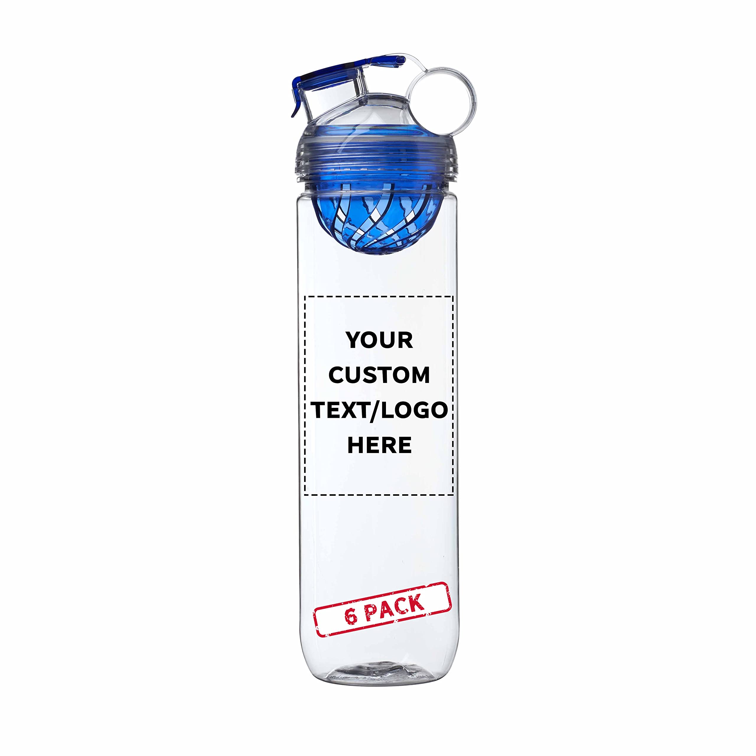 6-Pack Gridiron Infuser Water Bottles 27oz - Custom Text & Logo, Screw-On Flip-Top Lid, Leak-Proof, BPA-Free - Blue - Perfect for Gym, Office & Outdoor Activities