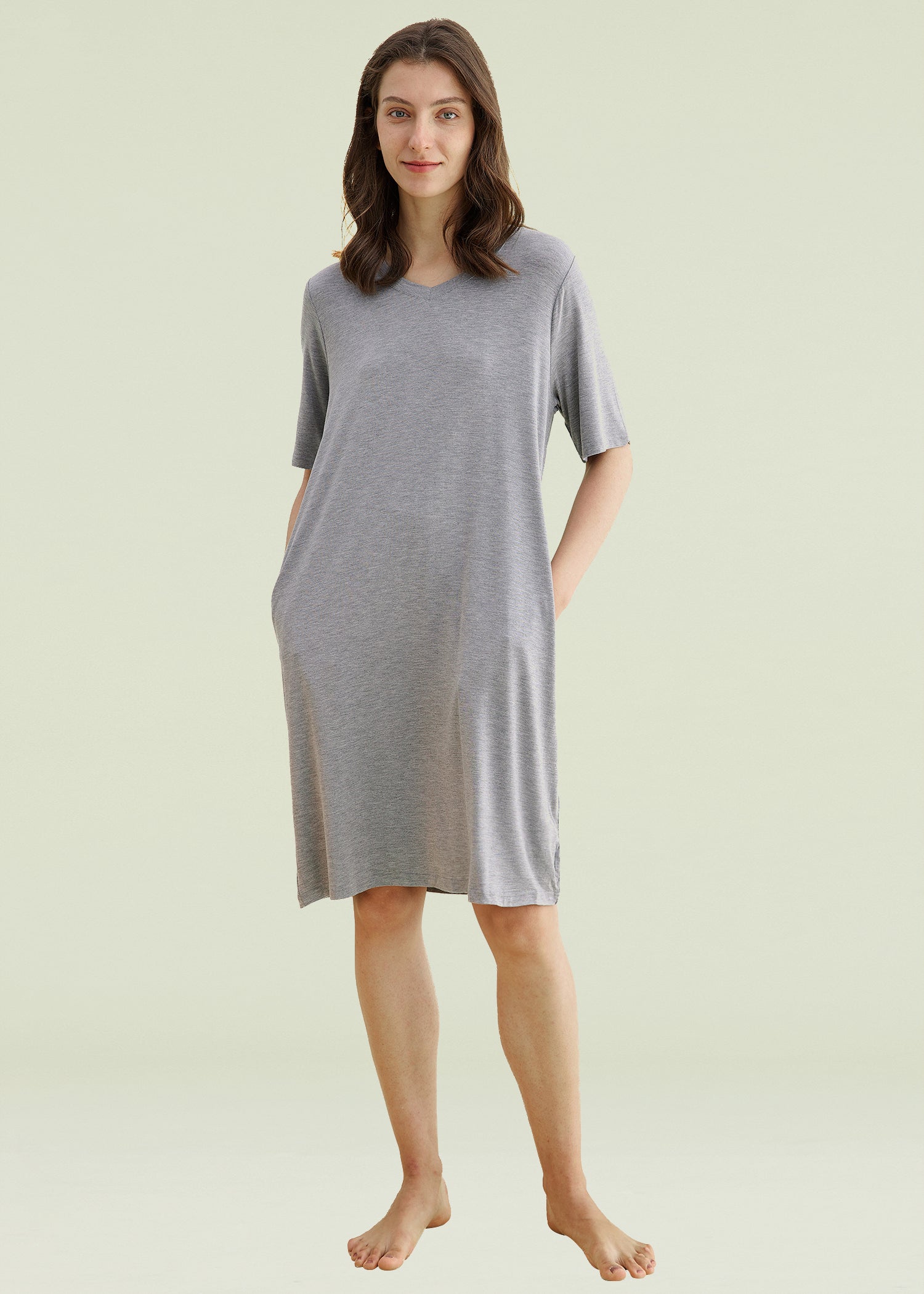 Comfortable Women's Bamboo Viscose Nightgown - Soft V-Neck Sleep Shirt with Pockets for Lounge & Sleep | Breathable & Eco-Friendly Pajama Dress for Women