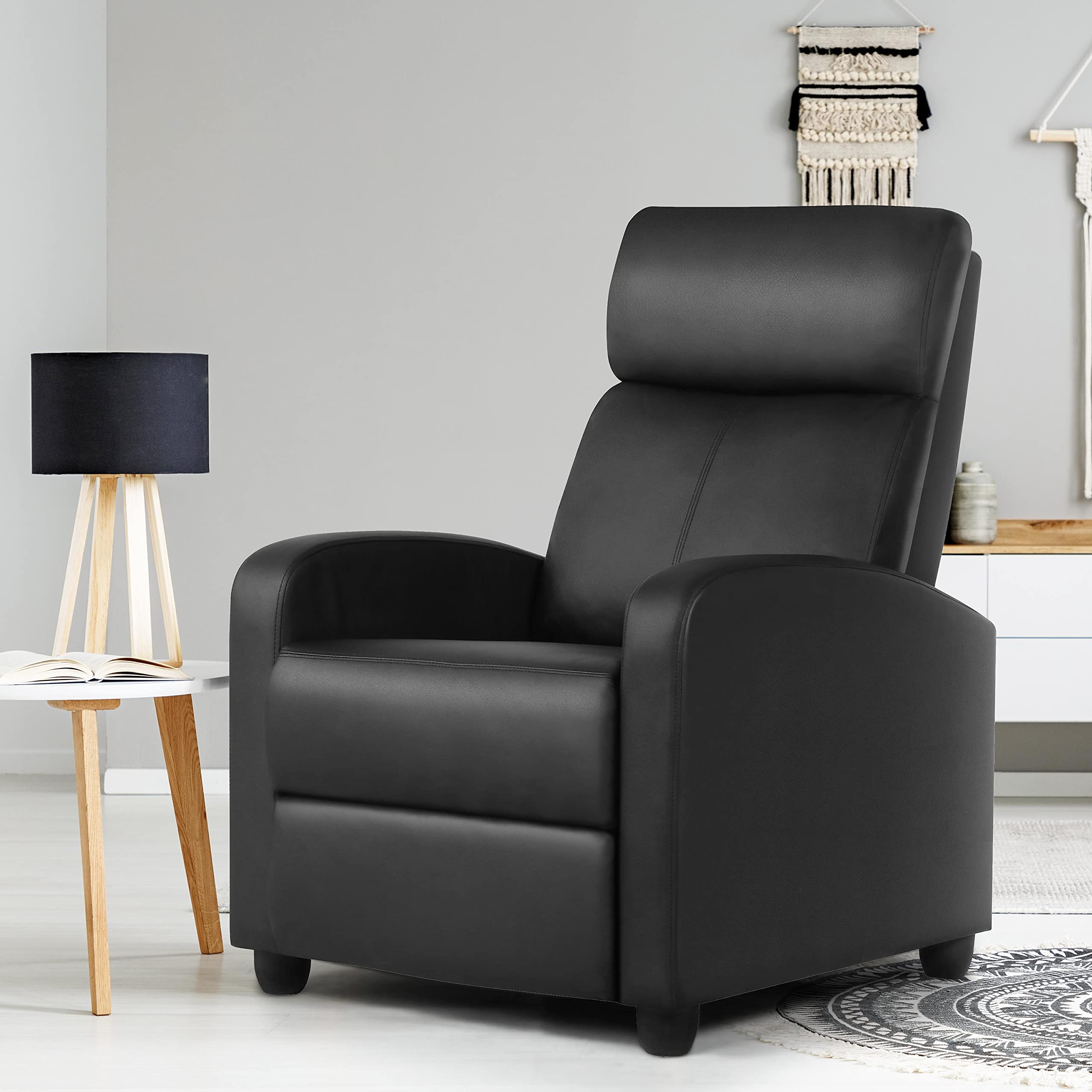 Yaheetech Modern 2-Seat Leather Recliner Sofa - Black PU Leather Living Room Reclining Chair with Cup Holders, Ergonomic Design for Home Theater, Lounge & Family Room Relaxation | Perfect for Movie Nights, Gaming & Nap Time