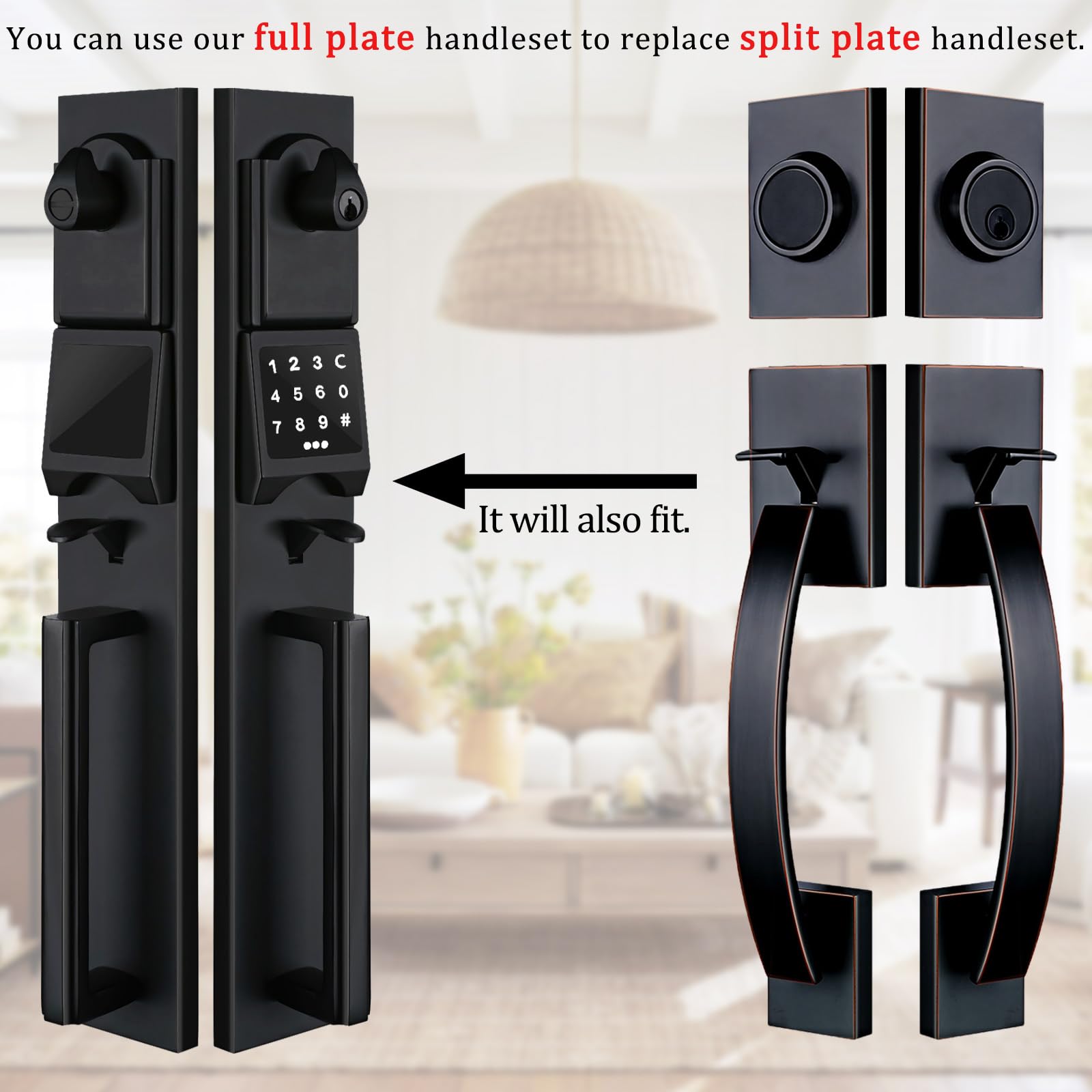 NEWBANG Smart Keypad Front Door Handleset for Double Doors - Electronic Deadbolt Lock with Dummy Set - Secure Keyless Entry for Homes & Offices