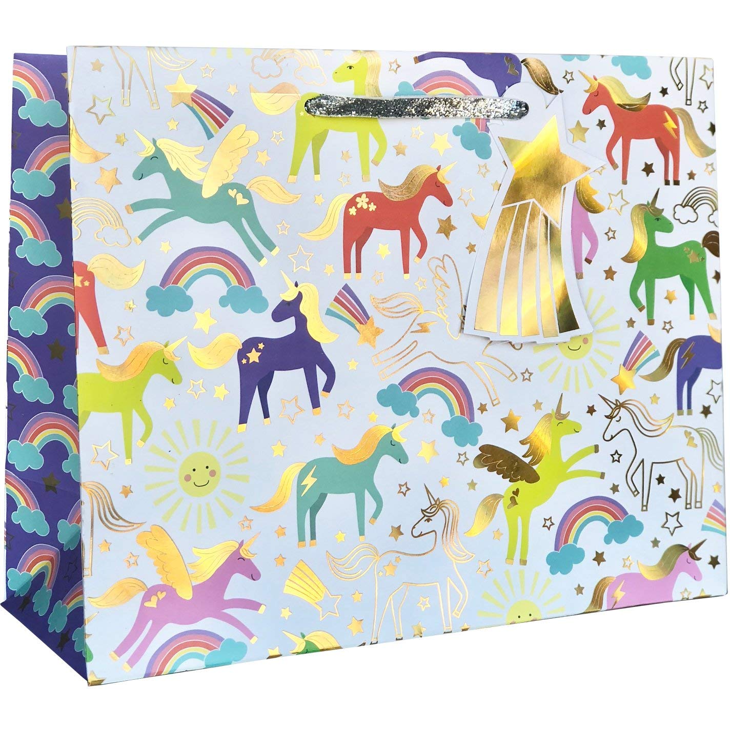 Jillson Roberts Large Unicorn Gift Bags - 60 Pack Bulk Party Favor Bags for Birthday, Baby Shower & Holiday Gifts