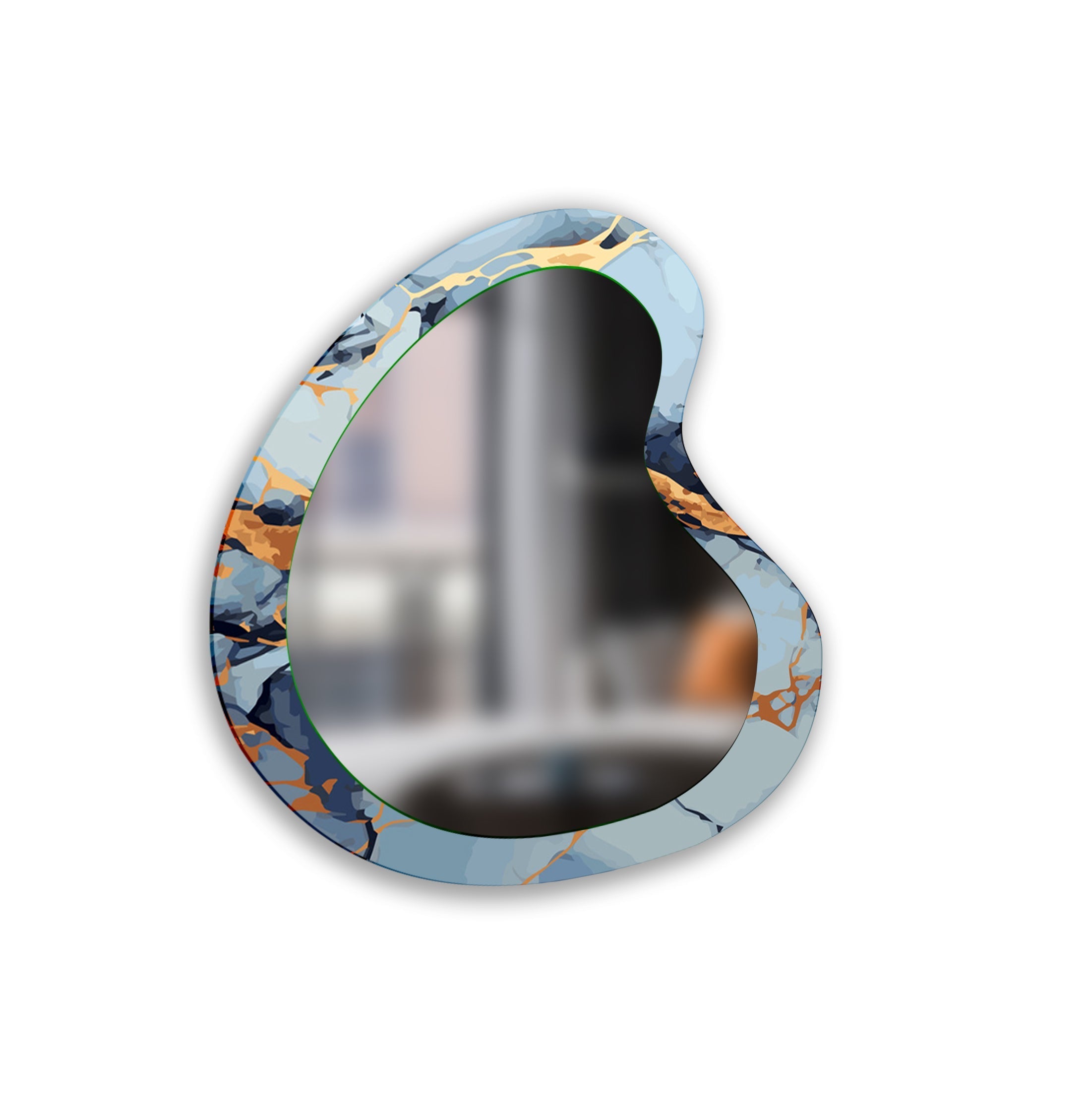 Blue Marble Irregular Decorative Wall Mirror - Modern Abstract Bathroom & Living Room Accent Piece for Home Decor