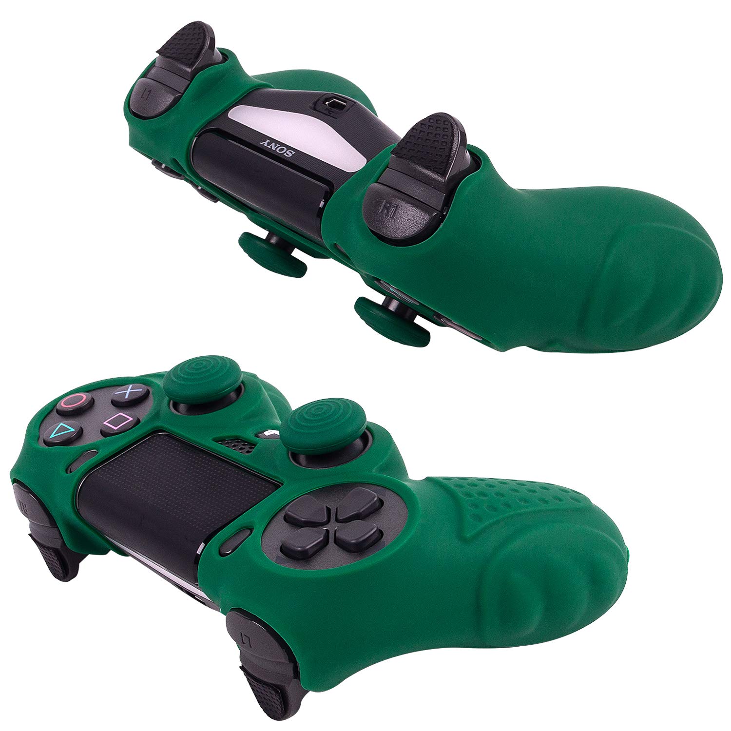 Premium Anti-Slip Silicone Cover for PS4 Controller - DualShock4 Skin Grip Protector Case Compatible with Sony PS4/PS4 Slim/PS4 Pro (Includes 8 Thumb Grips) - Green - Perfect for Gaming, Protection & Enhanced Grip During Long Play Sessions