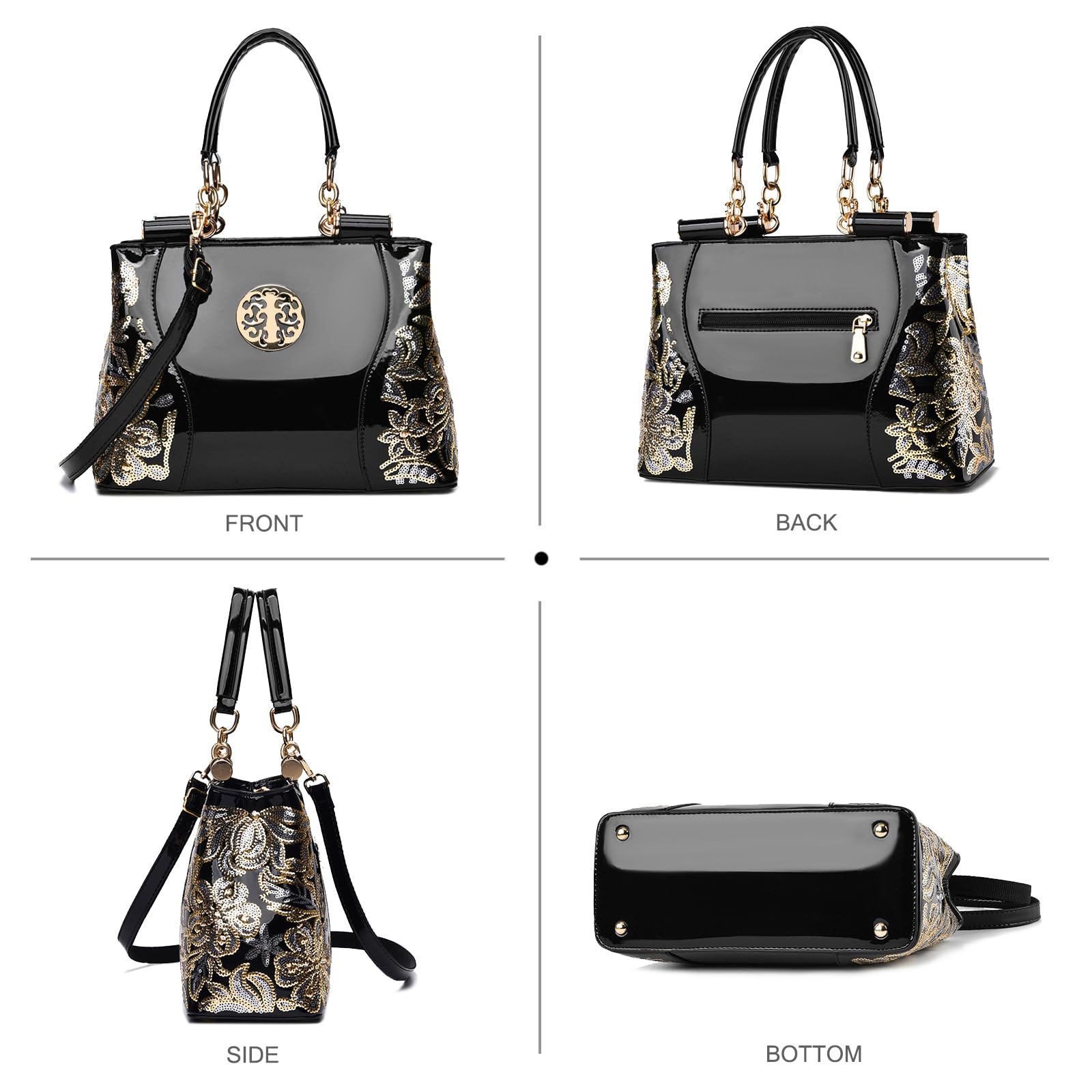 NICOLE & DORIS Women's Patent Leather Handbags - Stylish Hobo Bag, Tote & Shoulder Bag with Crossbody Strap - Perfect for Work, Wedding & Evening Events