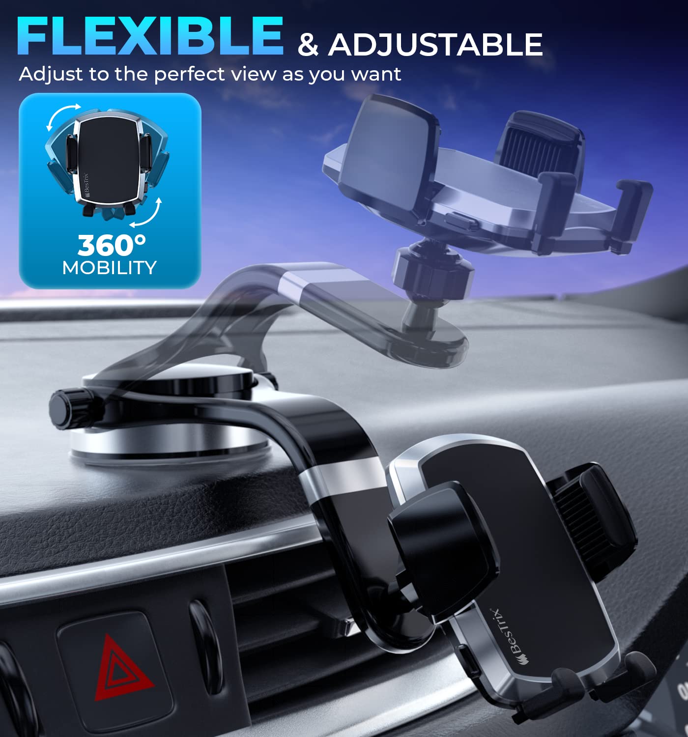 Bestrix Magnetic Car Phone Holder - Universal Smartphone Mount for iPhone 14/13/12/Xr/Xs/X & Galaxy S22 - Strong Black Magnetic Phone Stand for Safe Driving & Hands-Free Navigation