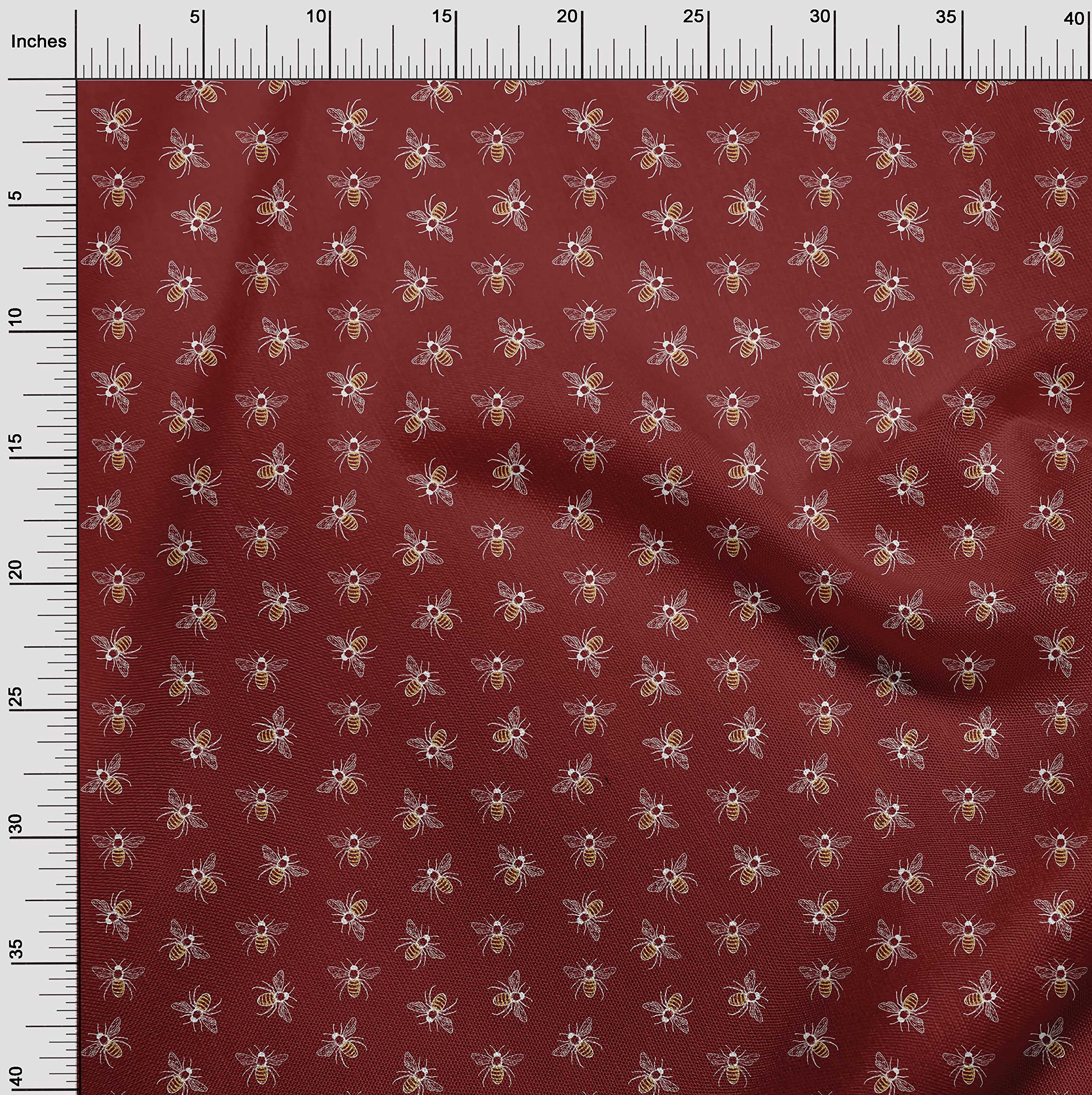 oneOone Viscose Chiffon Fabric - Maroon Dot & Honey Bee Print - 42 Inch Wide by The Yard | Perfect for DIY Dresses, Scarves, and Home Decor Sewing Projects