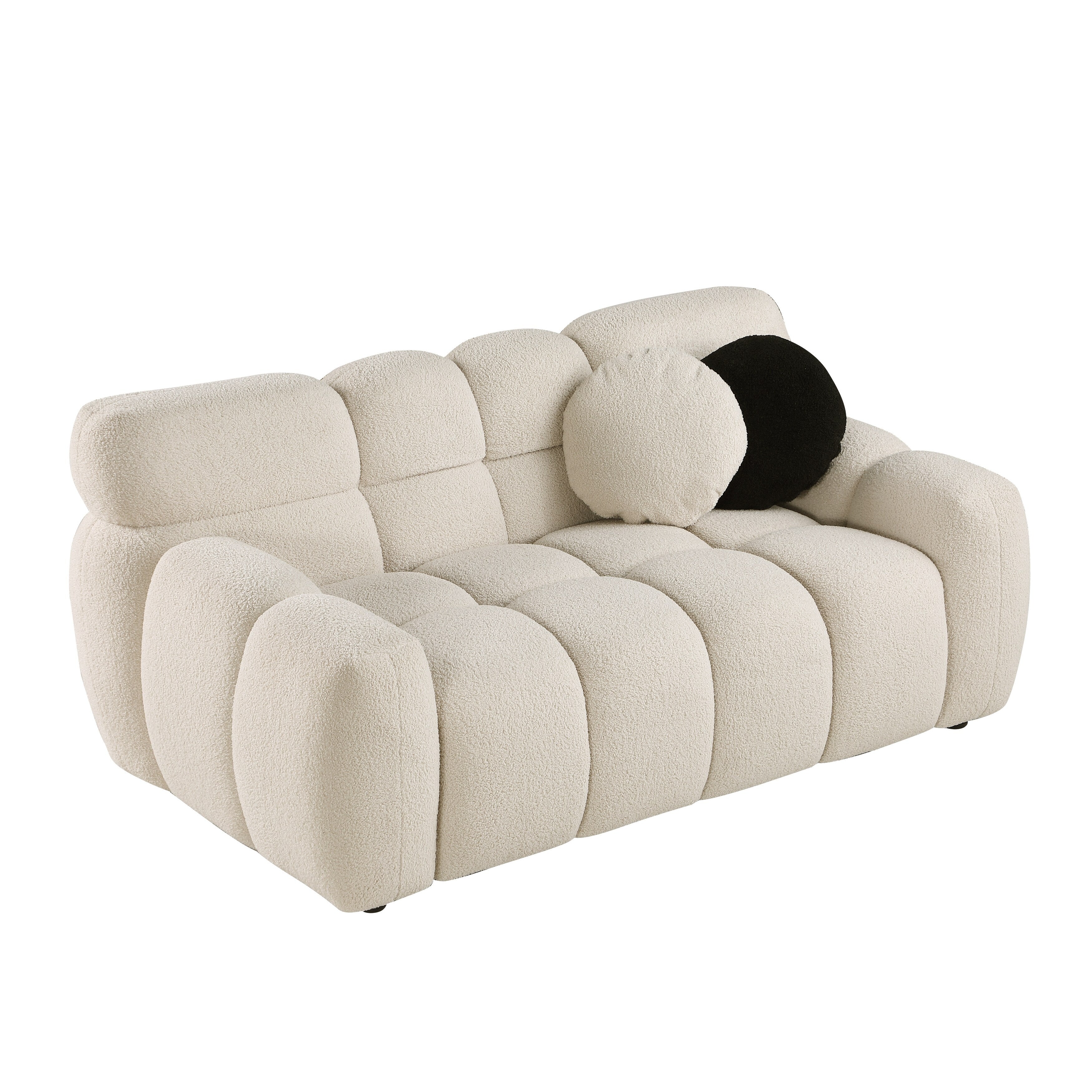 Beige Boucle 3-Seater Sofa - Marshmallow Design with Plush Cushions for Small Living Rooms | Cozy Modern Apartment Furniture for Lounge & Entertaining