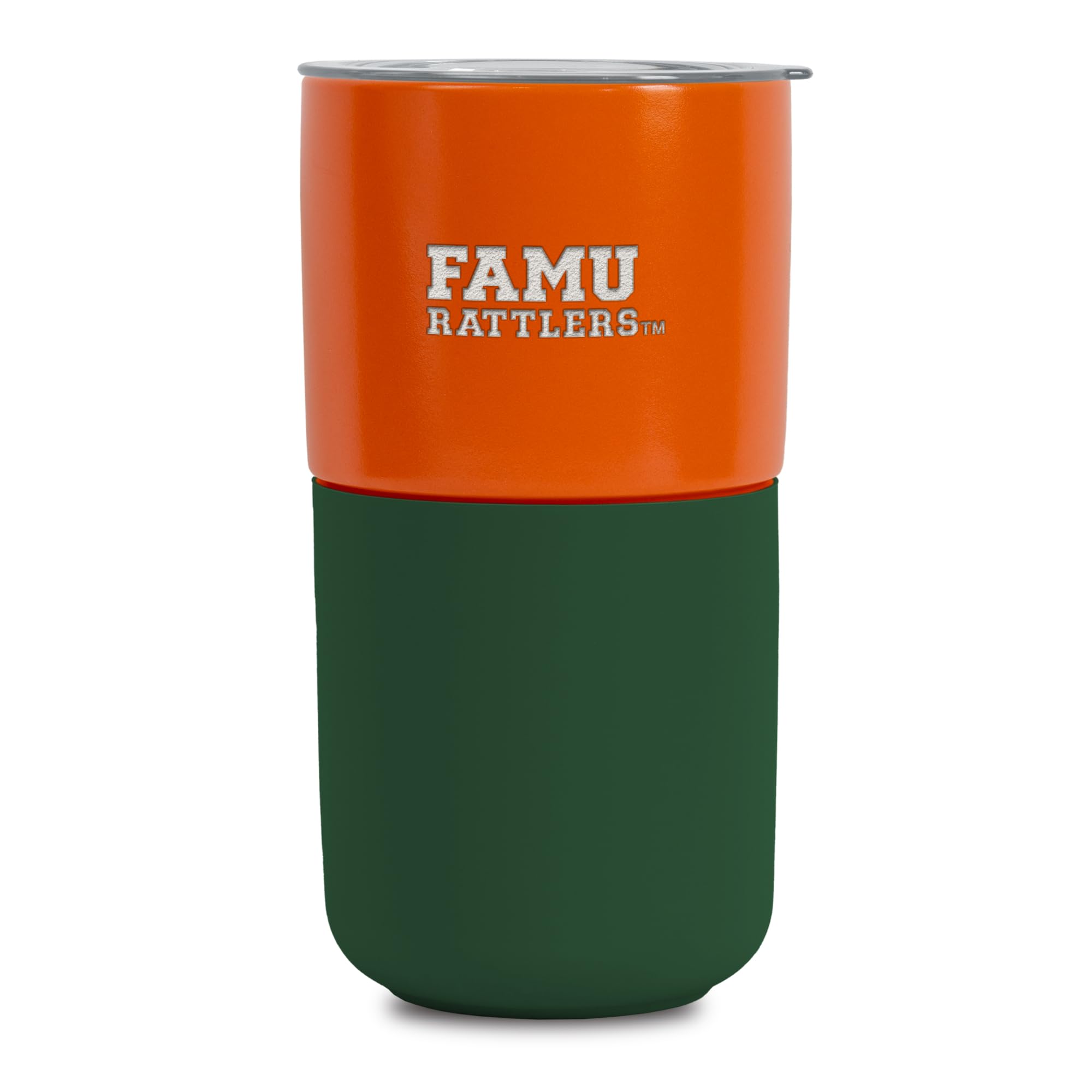 Florida A&M Rattlers 16oz Ceramic Travel Mug with Silicone Grip & Slide Lid - NCAA Officially Licensed Green & Orange Tumbler, Deep Laser Engraved Matte Finish - Perfect for Coffee, Tea or Cold Drinks at Games, Office or Commuting